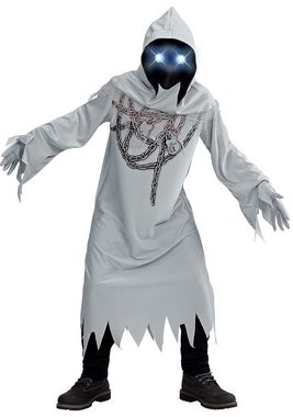 Karneval-Klamotten Kostüm Geister Gespenst Kinder mit leuchtenden Augen, Halloween Kapuzenumhang grau mit Maske mit leuchtenden Augen