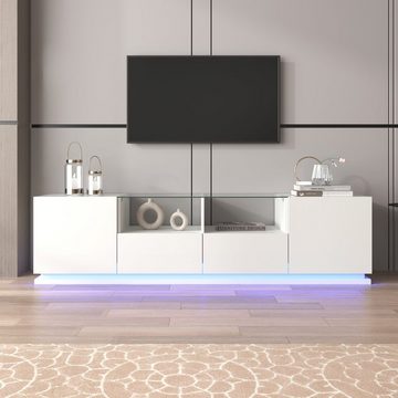 REDOM TV-Schrank Lowboard hochglanz mit Türen und Schubladen, mit Glastischplatte und LED