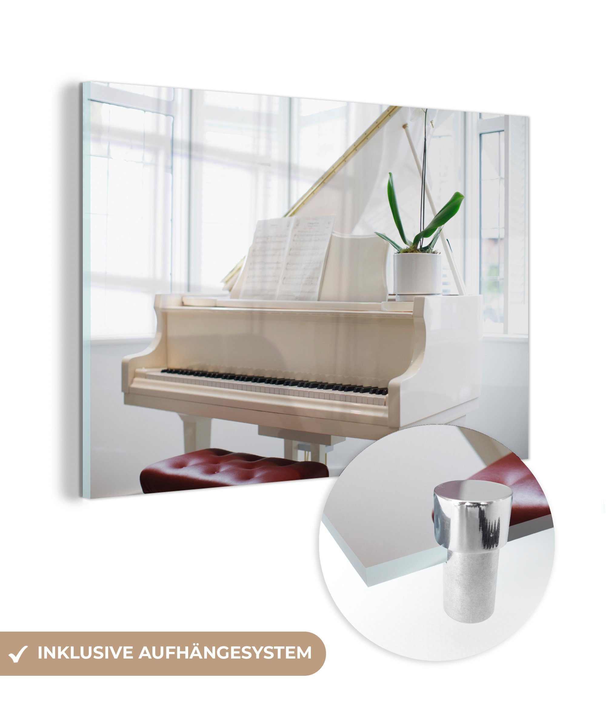 MuchoWow Acrylglasbild Ein weißer Flügel, (1 St), Acrylglasbilder Wohnzimmer & Schlafzimmer