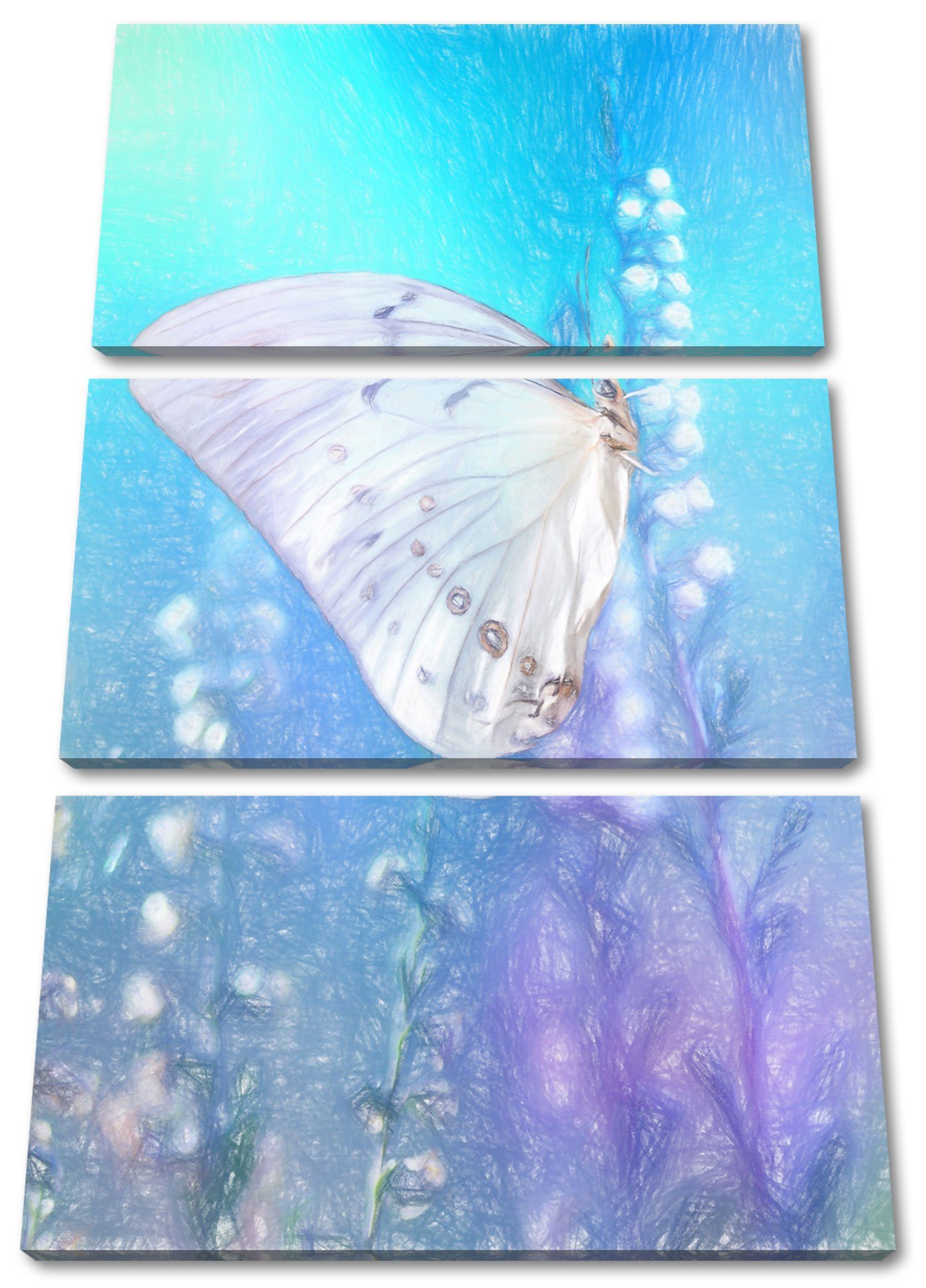 Pixxprint Leinwandbild Schmetterling auf Blütenknospen, Schmetterling auf Blütenknospen 3Teiler (120x80cm) (1 St), Leinwandbild fertig bespannt, inkl. Zackenaufhänger