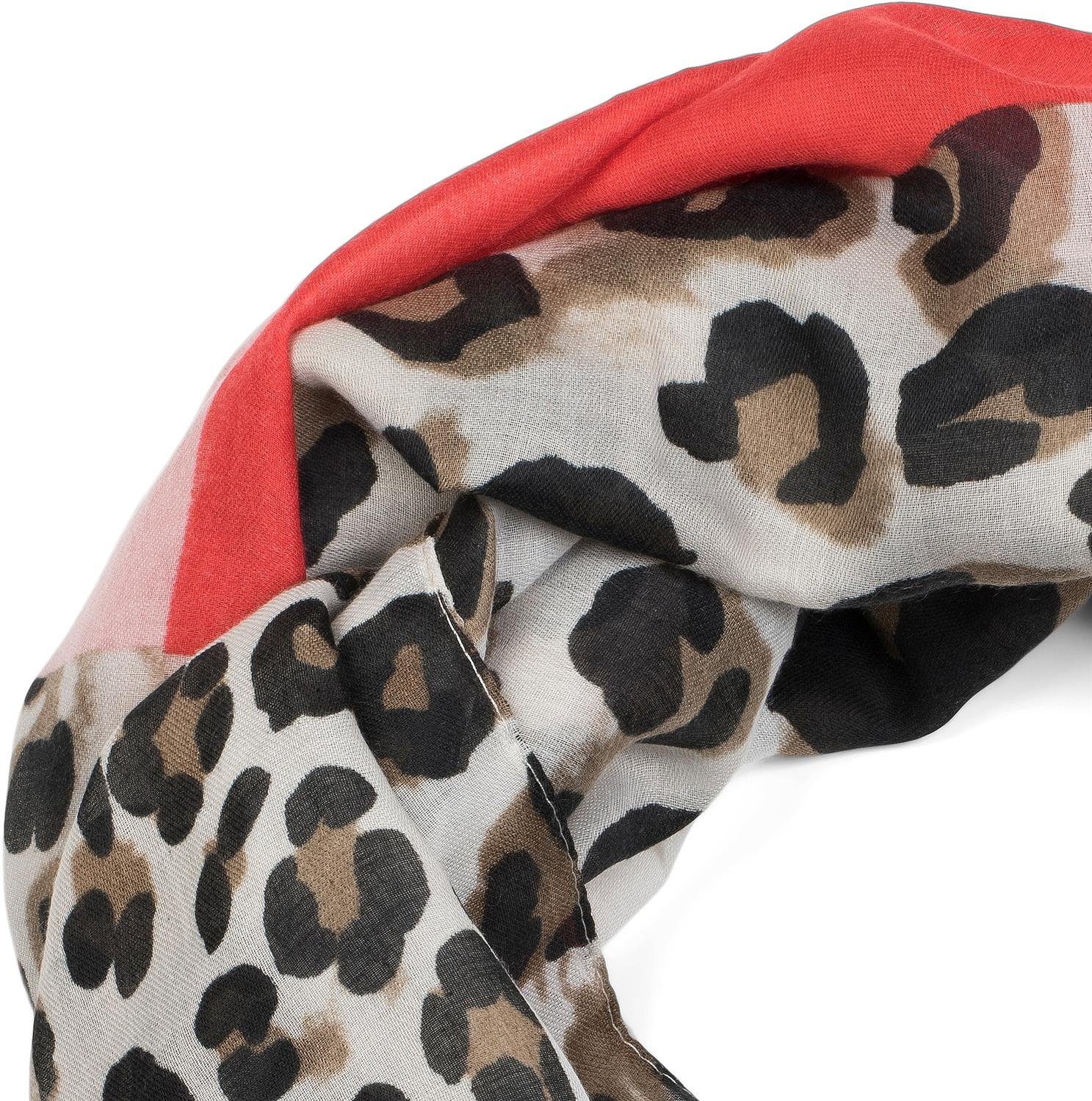 Loop, styleBREAKER Colour mit Rot-Rosa Blocking (1-St), Loop Leoparden Schal Muster