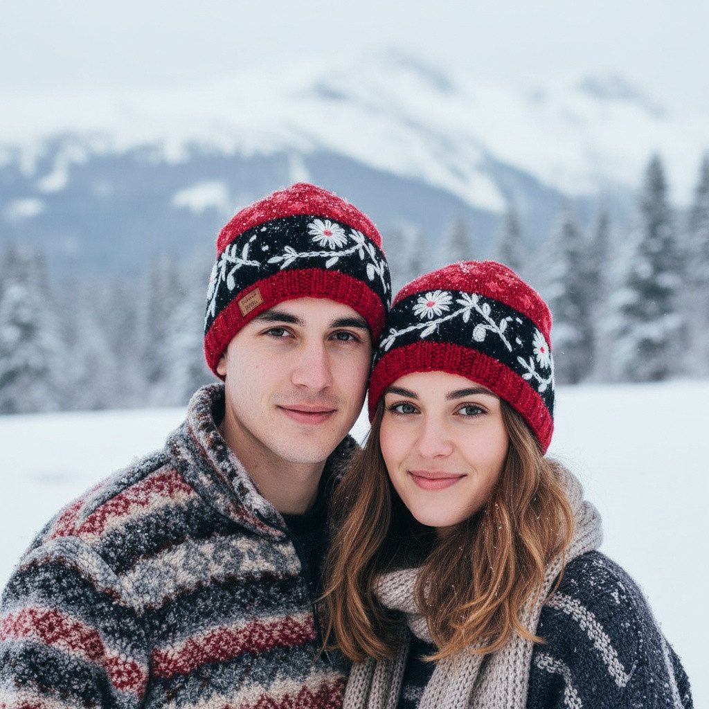 Guru-Shop Strickmütze Kurze Beanie Mütze, bestickte Strickmütze,..