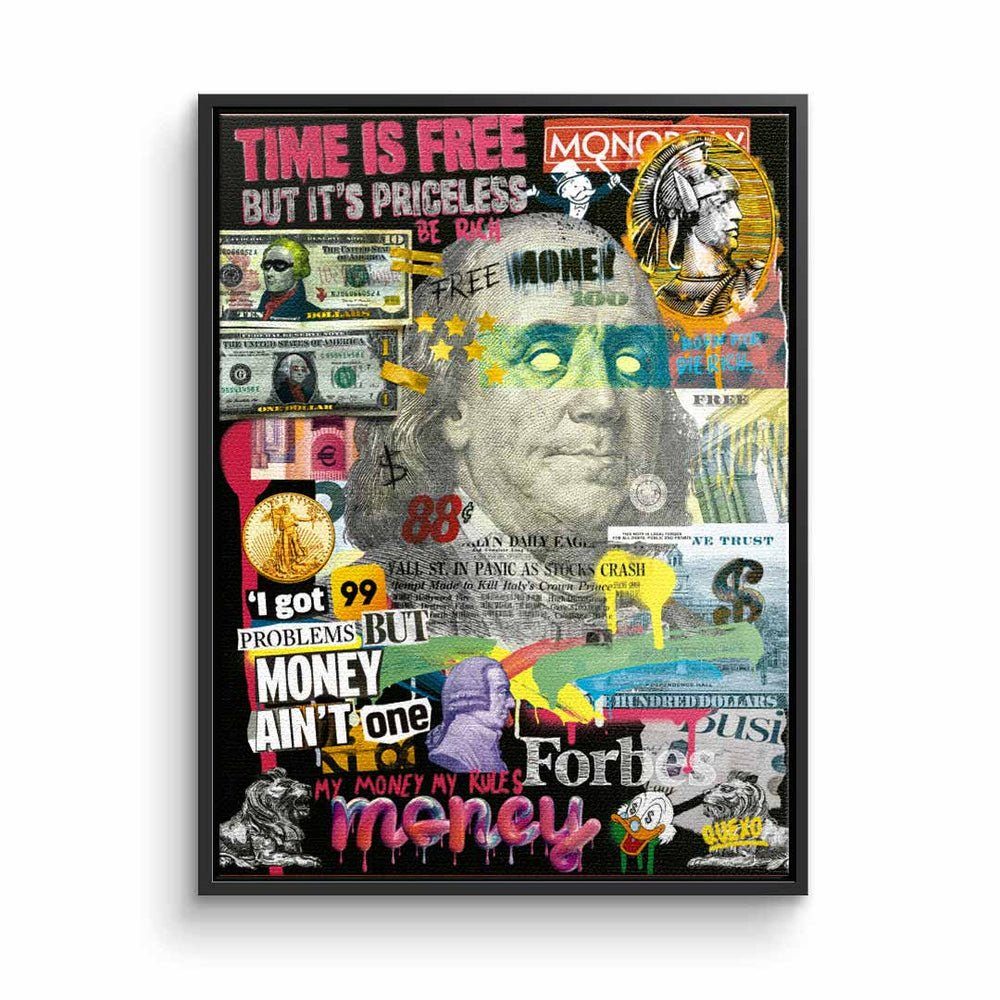 DOTCOMCANVAS® Leinwandbild, Leinwandbild Franklin D. Roosevelt Hustle Collage Geld money schwarzer Rahmen
