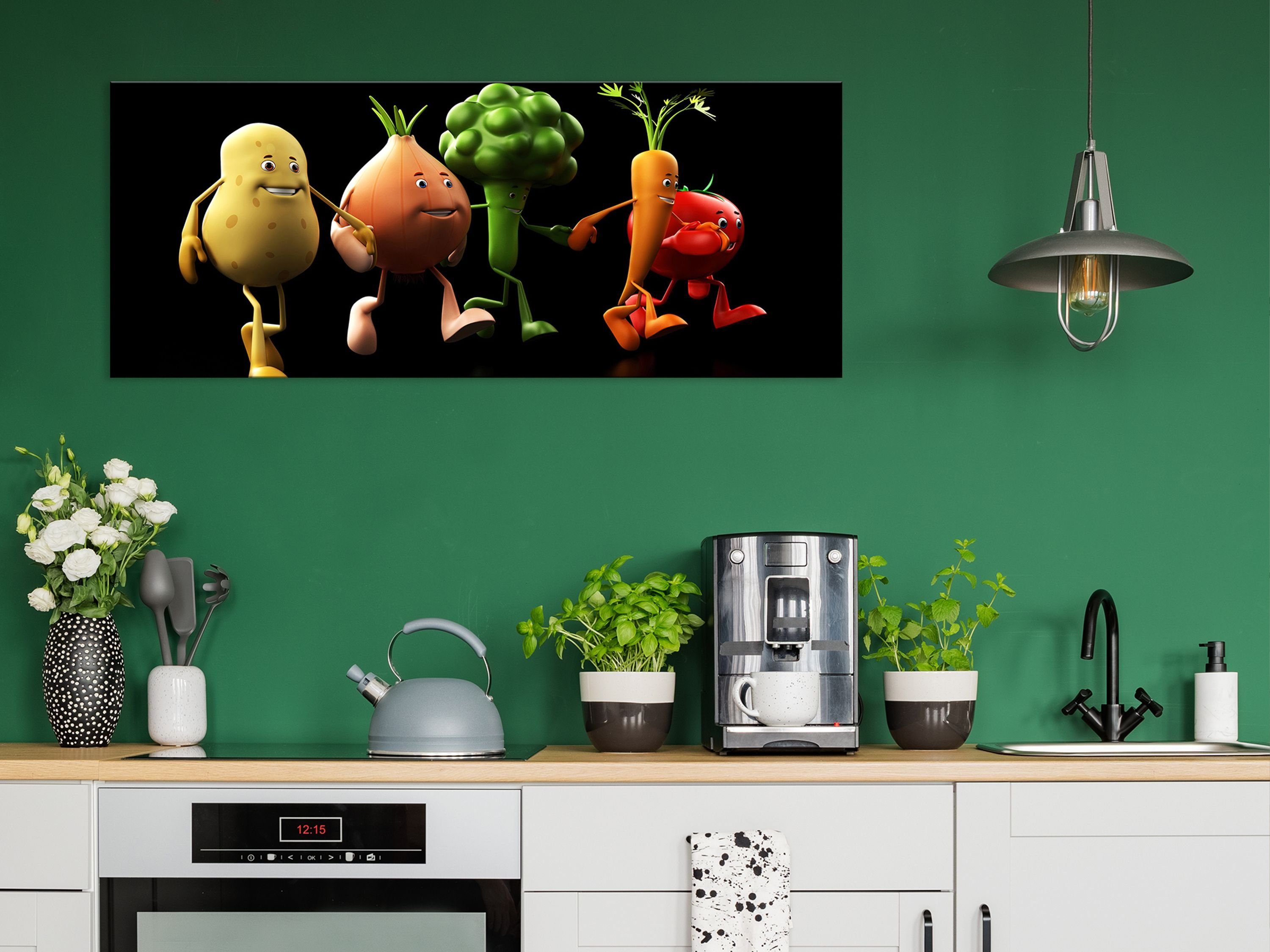 artissimo Glasbild Glasbild XXL 125x50 aus groß lustiges cm Bild für Glas witzig, Küchenbild: quer Gemüse Küche die