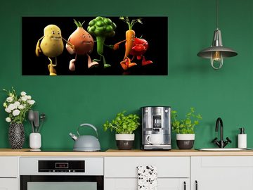 artissimo Glasbild Glasbild XXL 125x50 cm Bild aus Glas für die Küche groß quer witzig, Küchenbild: lustiges Gemüse