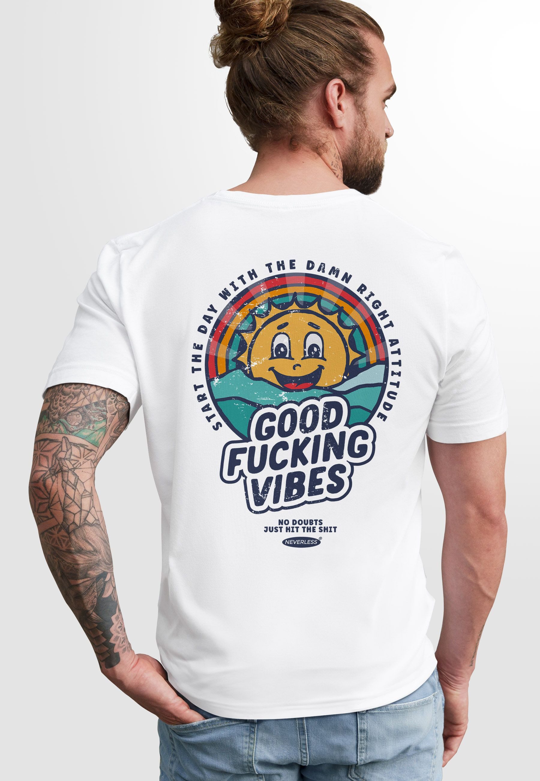 Neverless Print-Shirt Backprint TShirt Herren Good Vibes Schriftzug Sommer günstig online kaufen