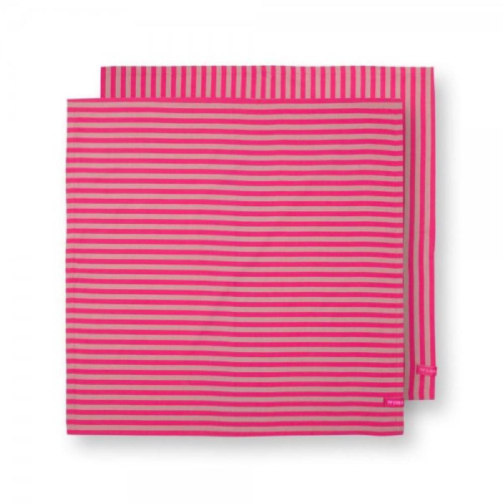 PiP Studio Geschirrtuch Geschirrtücher-Set Stripes Pink (65x65cm) (2-teilig)