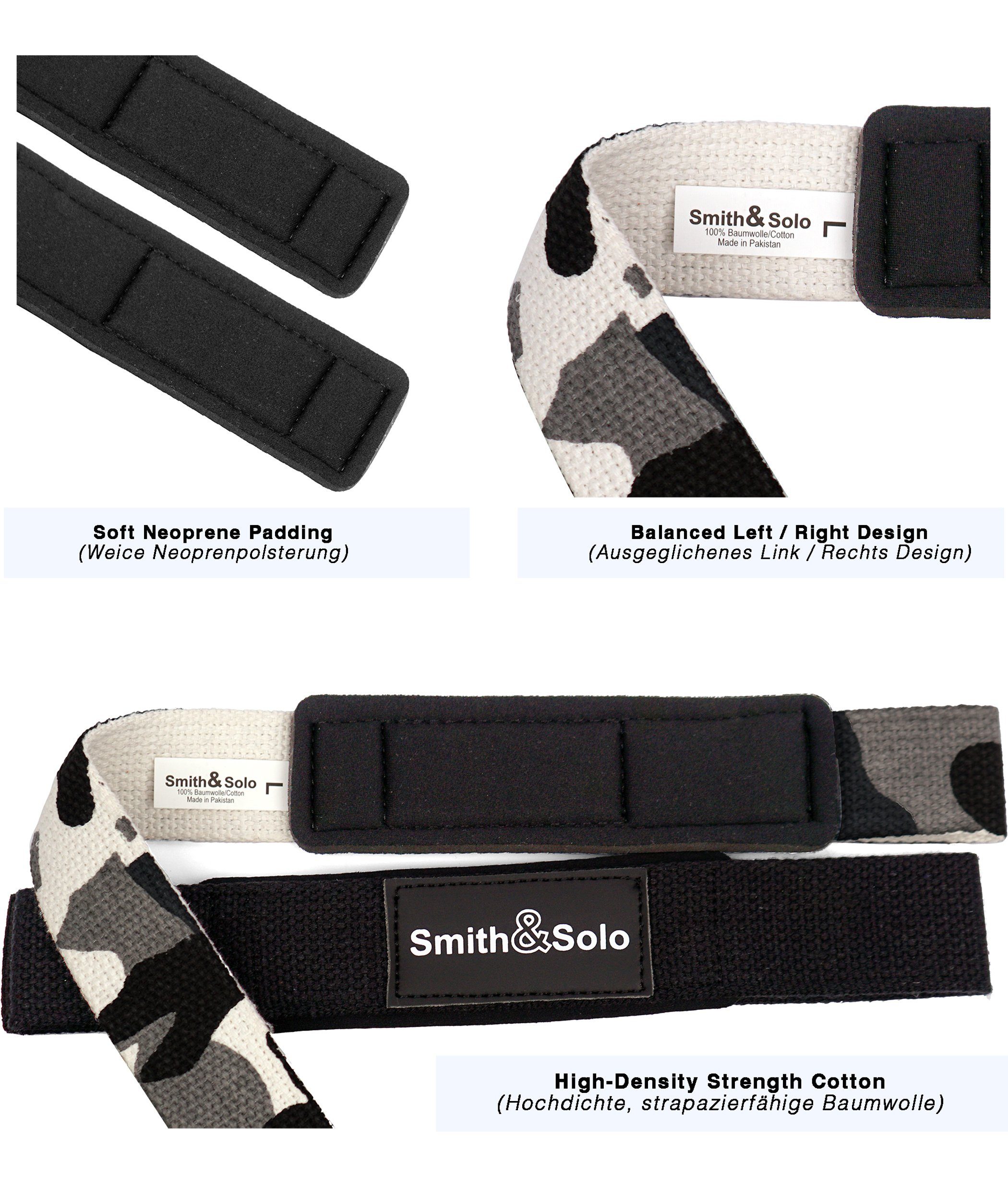 Smith & Solo Zughilfe Zughilfen für Krafttraining,Gym Zubehör, Lifting Straps Bodybuilding (2-tlg), 100% Baumwolle