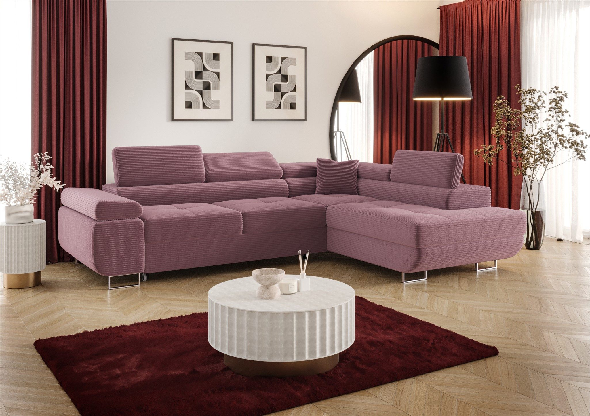 Fun Möbel Ecksofa Schlafsofa FUN MARIKO mit Ottomane in Stoff, Kopfstützen verstellbar