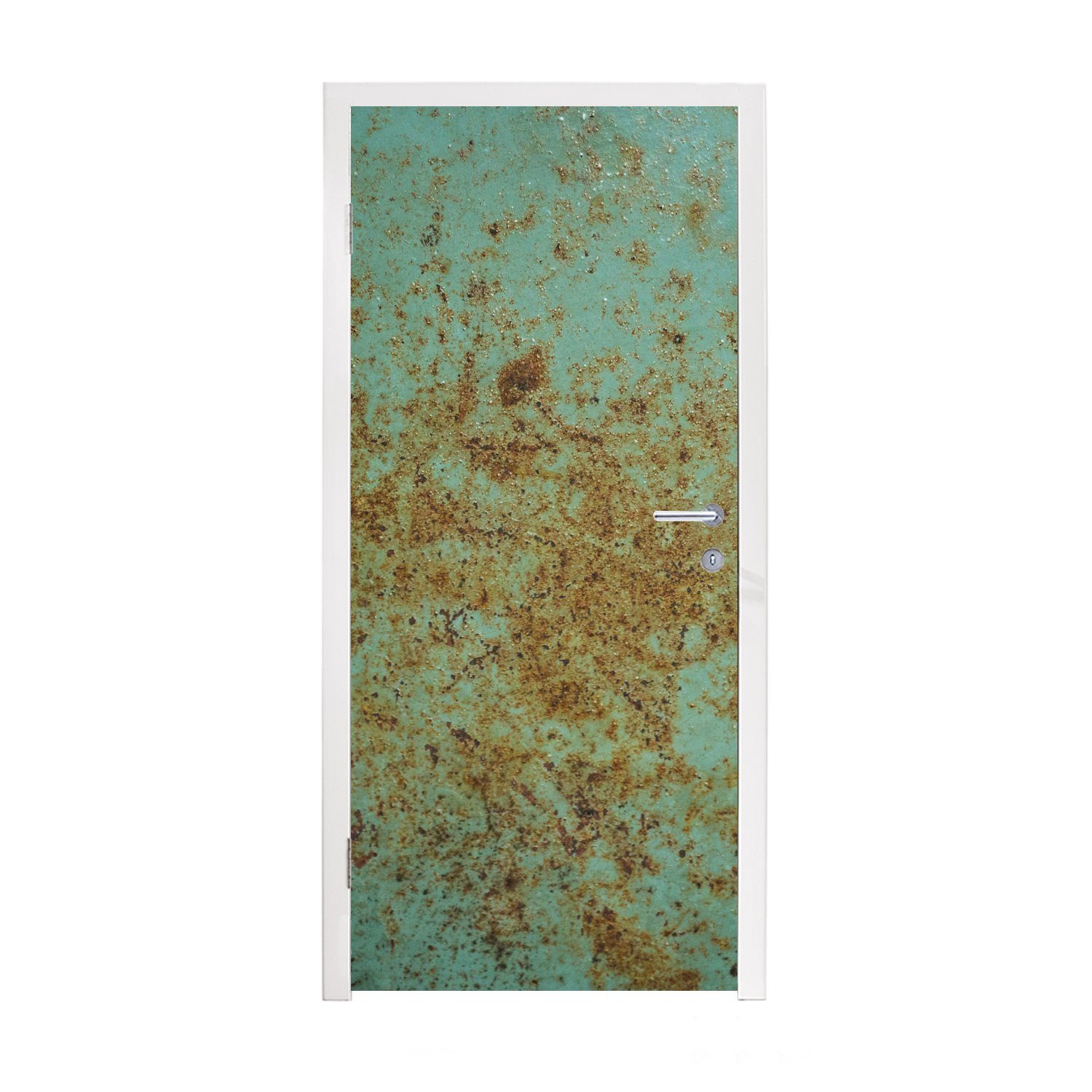 MuchoWow Türtapete Rost - Türkis - Metall, Matt, bedruckt, (1 St), Fototapete für Tür, Türaufkleber, 75x205 cm