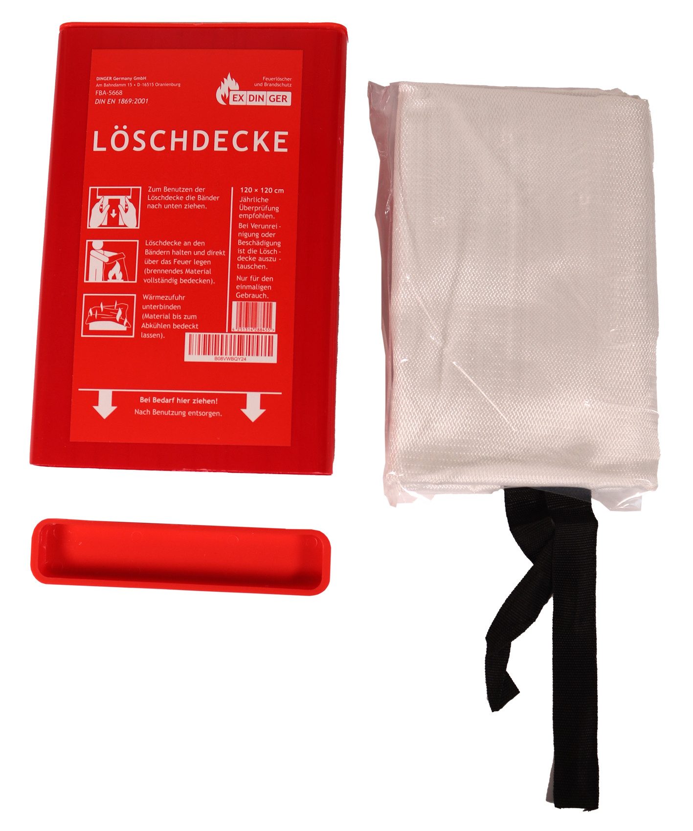 EXDINGER Löschdecke 120x120 cm in Kunststoffbox gemäß DIN EN 1869:2001, 120x120 cm, (Set, Feuerlöschdecke 120x120 cm aus Glasfasergewebe in Box), Brandschutzartikel, Löschdecke, Glasfasergewebe