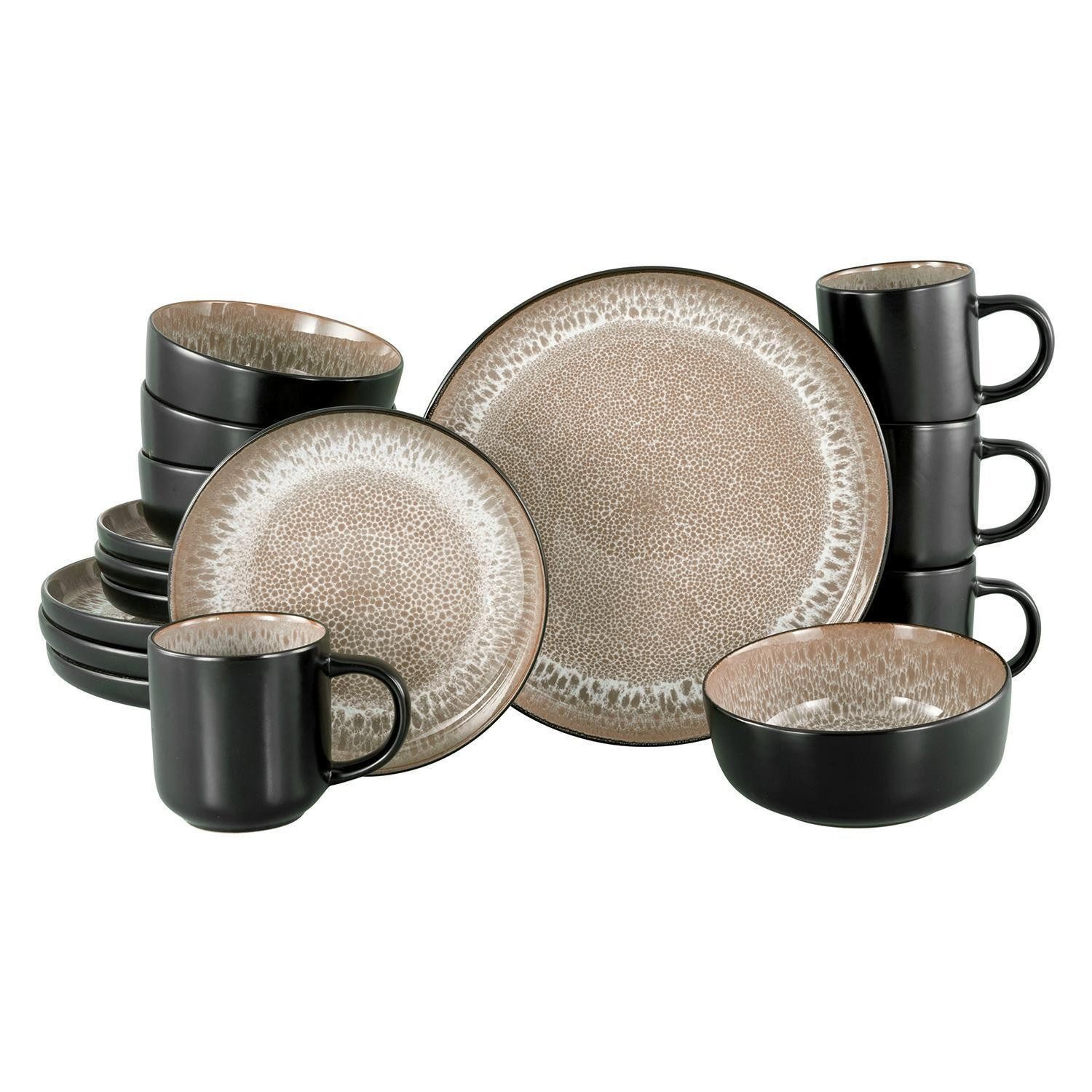 Kombiservice NORDIC FJORD, Beige, Schwarz, mit Reaktivglasur