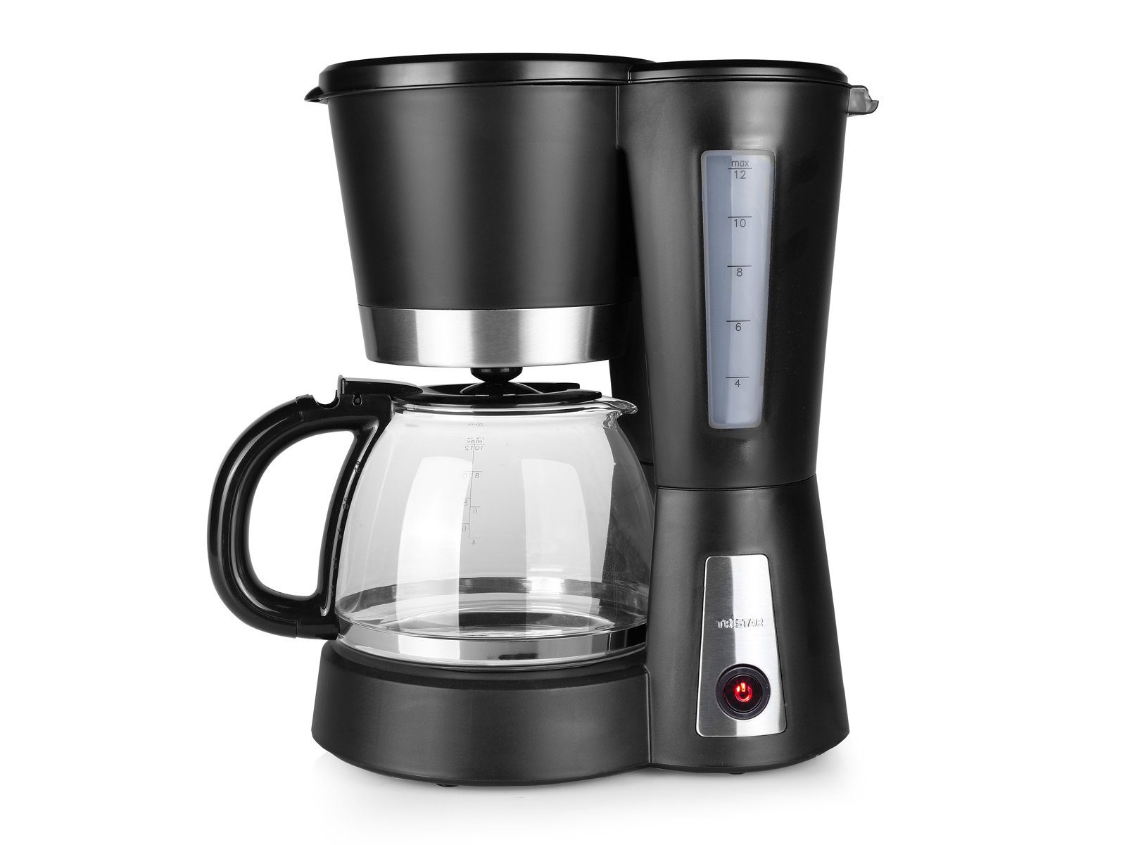 Kaffee-Filtermaschine 1.2l Glaskanne Permanentfilter, Filterkaffeemaschine, Kaffeekanne, kleine Milchkännchen mit 12 Tristar Tassen &