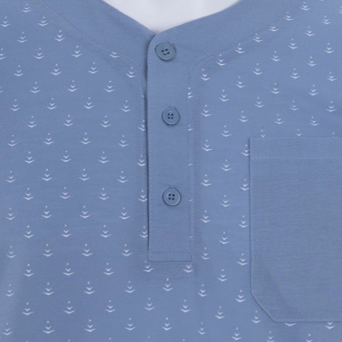 Lucky V- Nachthemd - graublau Nachthemd mit Pfeil Ausschnitt Knopfleiste Langarm