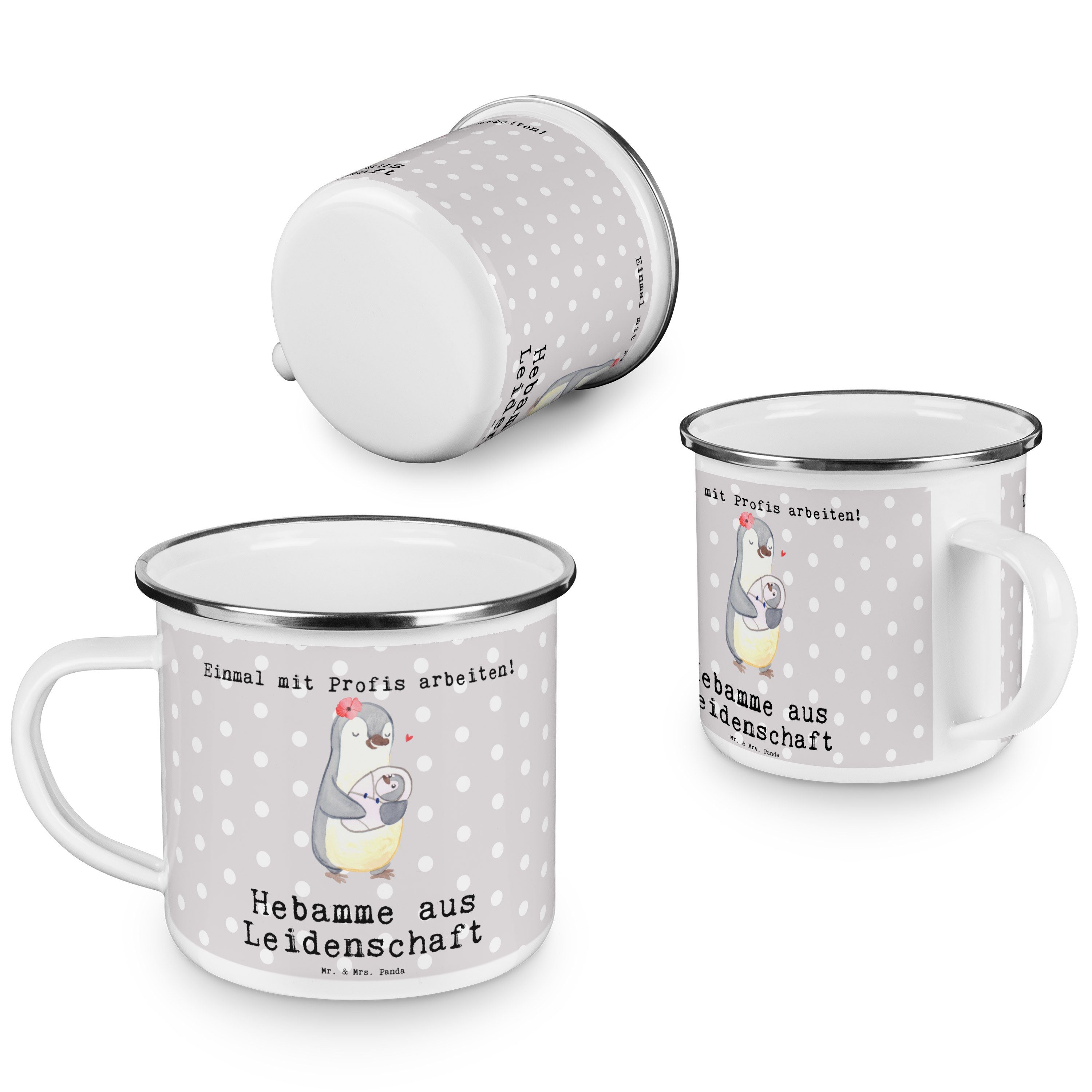 Mr. & Mrs. - Pastell Hebamme Camping, Grau Emaille Geschenk, Abschied, - Becher Leidenschaft aus Panda