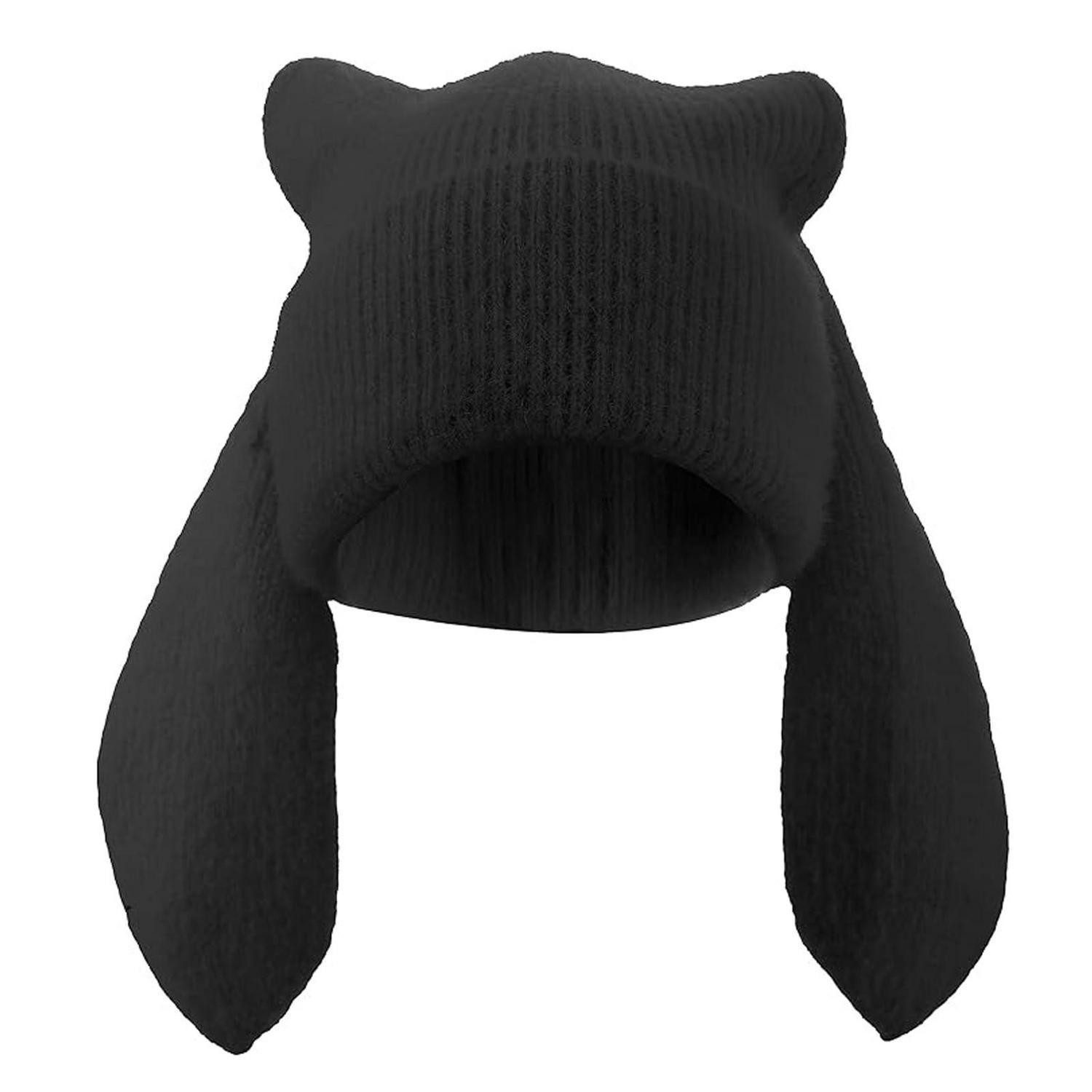 LuxusKollektion Strickmütze Strickmütze Hase mit langen Ohren Schwarz (1-St)