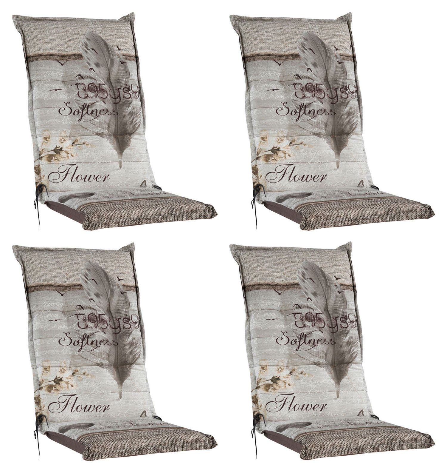 GO-DE Polsterauflage BEACHHOUSE, 4er Set, für Hochlehner, Beige, Federmotiv, Baumwolle, Polyester, B 50 x L 120 cm