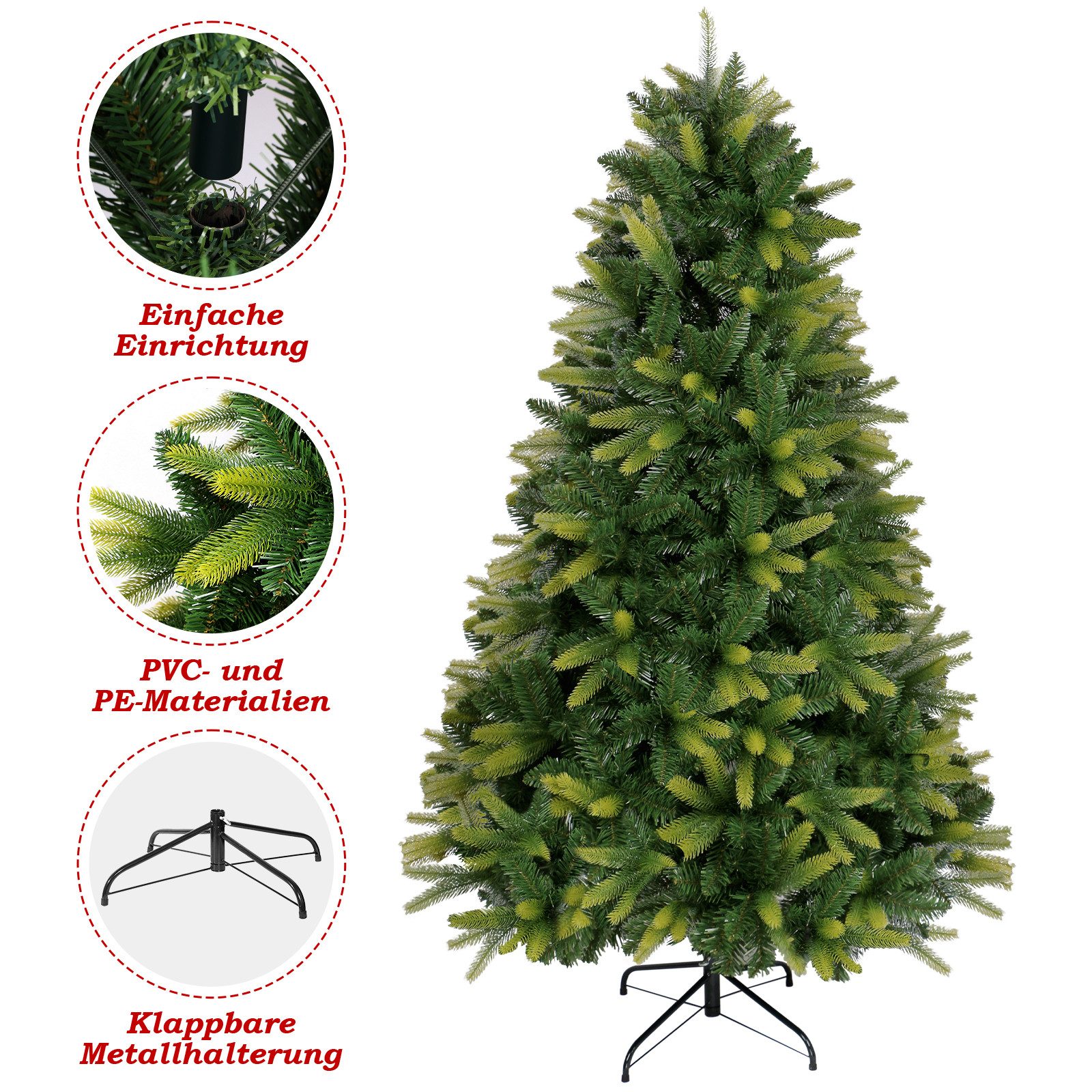 OSTWOLKE Künstlicher Weihnachtsbaum Weihnachtsbaum Künstlich 180cm Tannenbaum Christbaum mit 1000 Spitzen, mit Aufbewahrungstasche