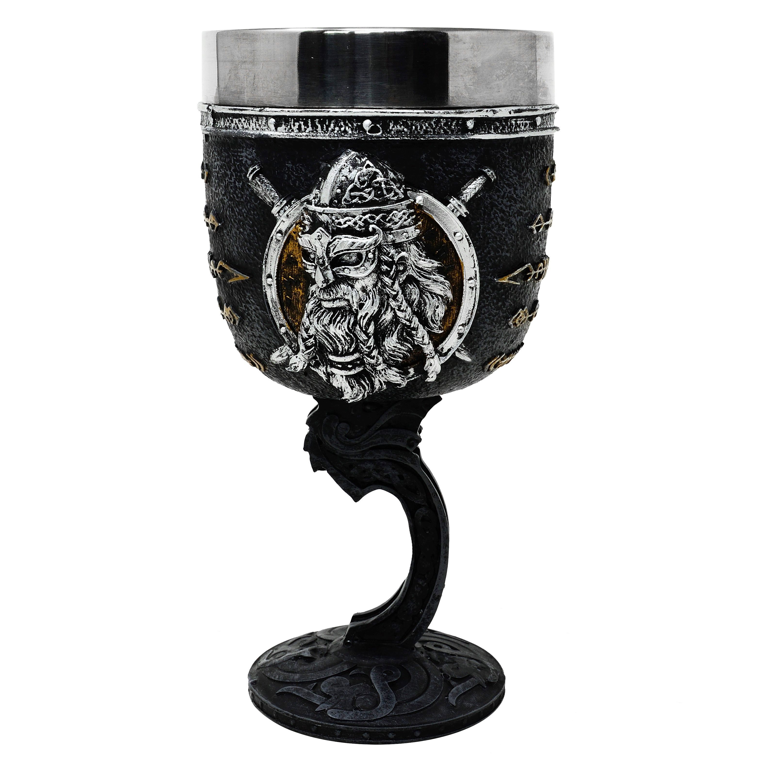 MystiCalls Becher XL Wikingerkelch 0,25l Fassungsvolumen schwarz Kelch Wikinger, 1-tlg., Polyresin, Herausnehmbarer Metalleinsatz