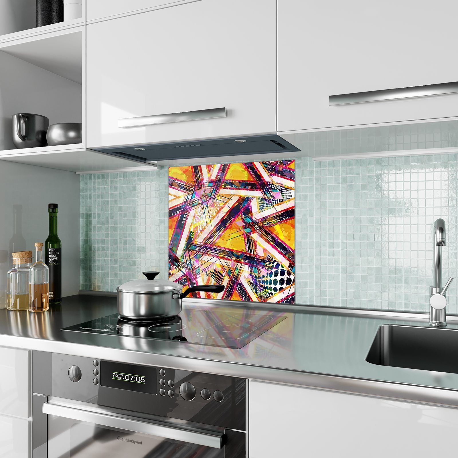 Küchenrückwand Muster Geometrisches Spritzschutz Primedeco Glas mit Motiv Küchenrückwand