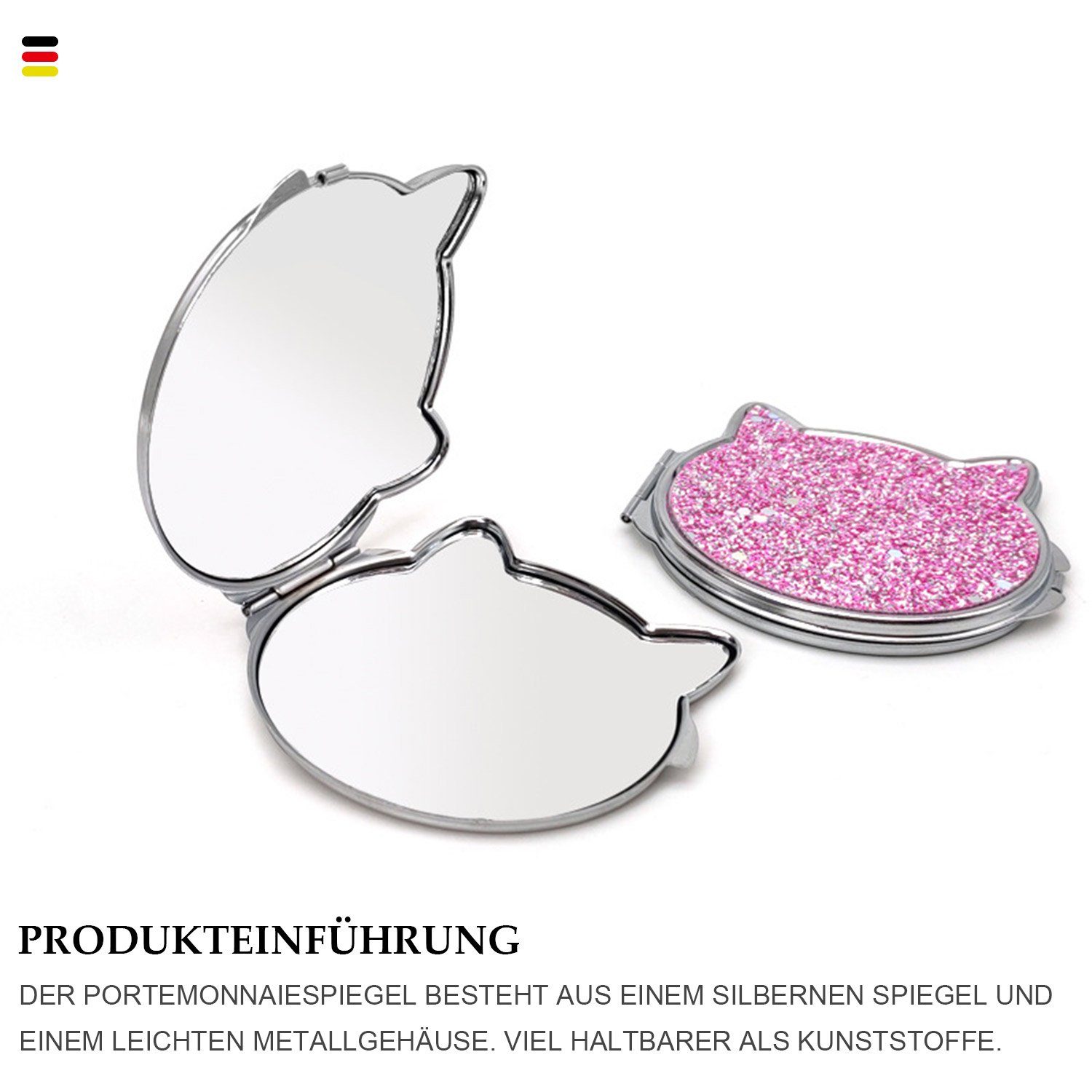 tragbar MAGICSHE Metall Schminkspiegel Spiegel, Lupe Kosmetikspiegel 2x/1x -Doppelseitiger Rosa+Silber