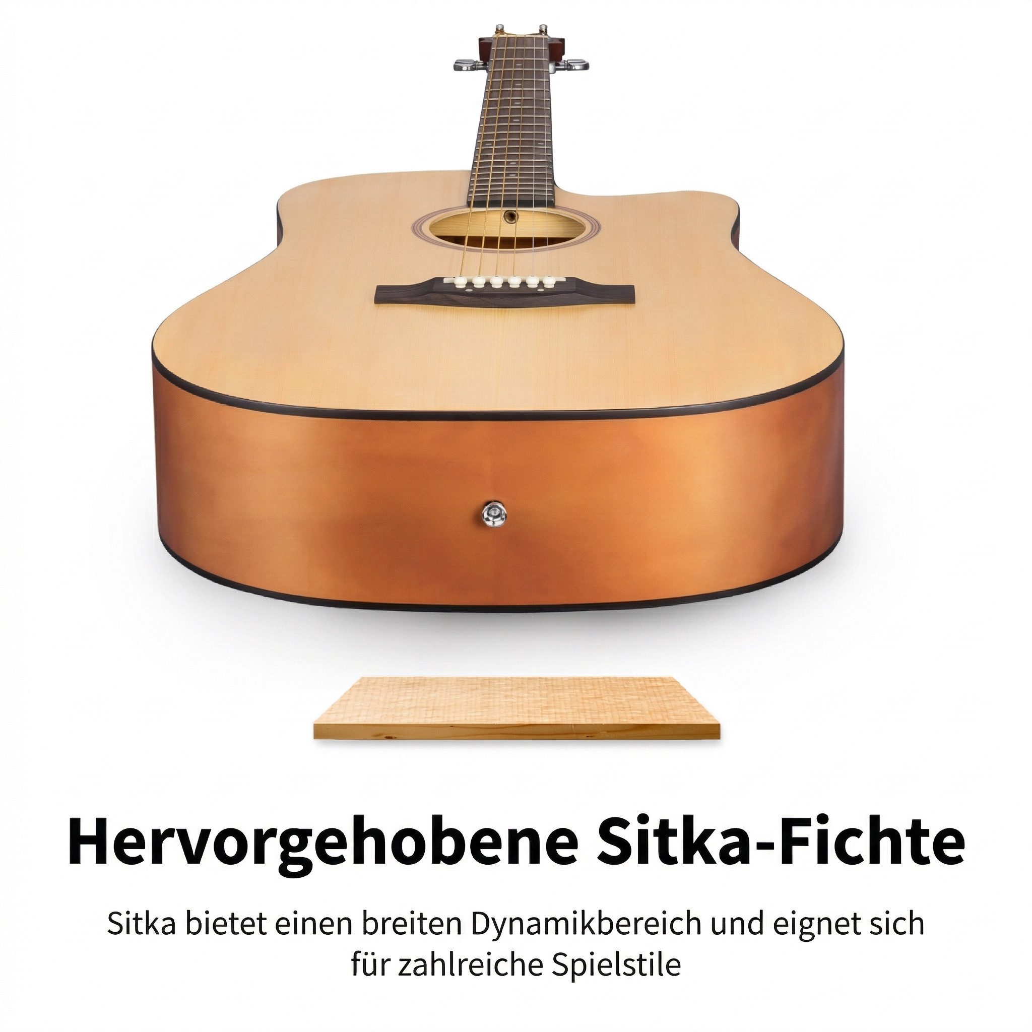 Donner Akustikgitarre 41 Zoll Akustikgitarren-Set mit Cutaway Paket mit Online-Unterricht, mit Gigbag, Gurt, Stimmgerät, Schlagbrett, für Anfänger in voller Grö – Bild 3 von 5