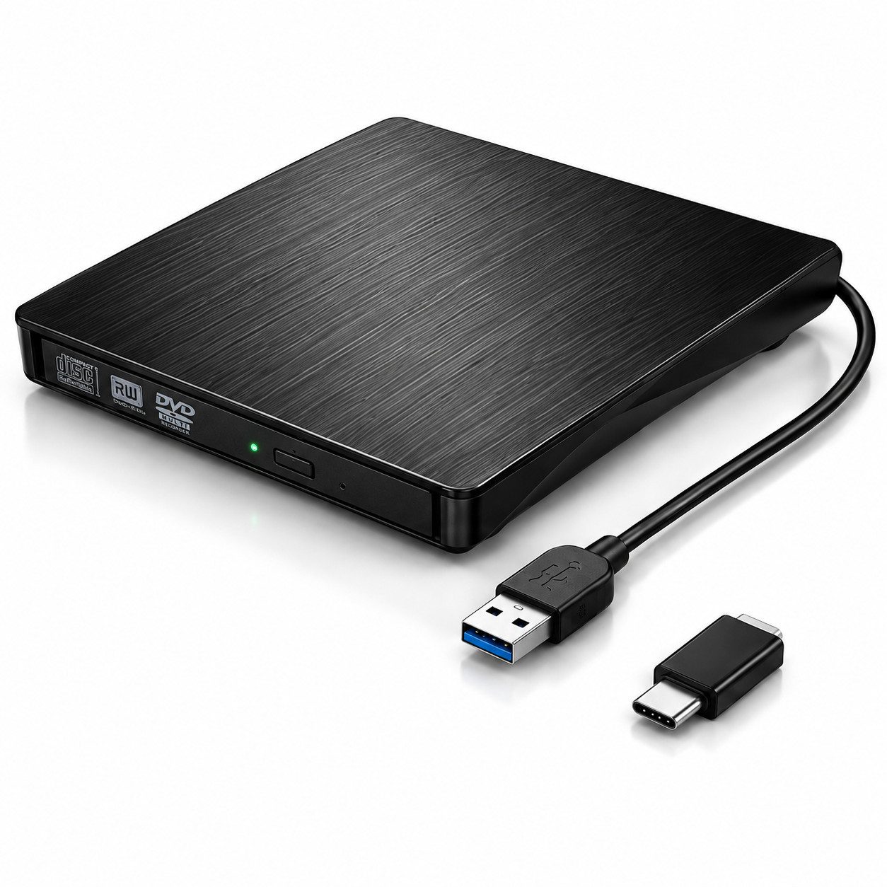 Fyrove Externes CD Laufwerk DVD Laufwerk USB 3.0 USB-C Adapter, Slim DVD-Brenner (USB 3.0, USB-C, DVD 8x/CD 24x, CD Brenner 24×/8×, Plug & Play für Windows, macOS, Linux, Laptop & PC)