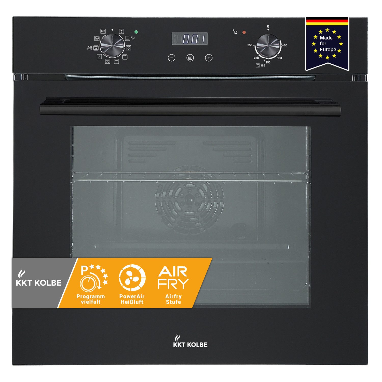 KKT KOLBE Einbaubackofen Backofen Elektroherd BO7005FB, DampfClean, 60cm / Einbauherd / Full Black / Heißluft / Umluft / AirFry