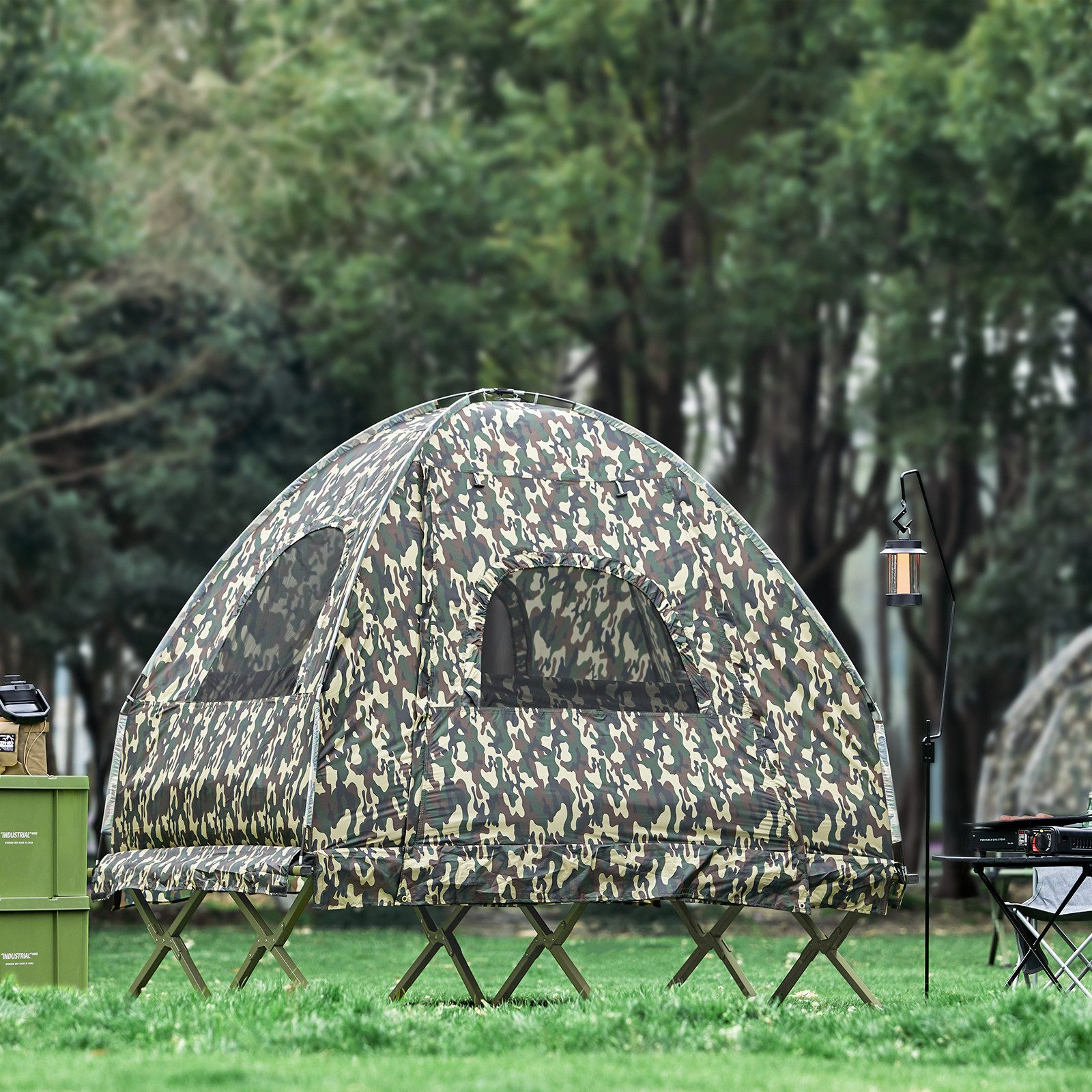 SoBuy Feldbett OGS61, 2-Personen-Campingzelt Etagenbett-Doppelzelt mit Tragetasche Feldbett mit Zelt Schlafsack Wurfzelt 2 Person 4in1-Zelt Campingliege