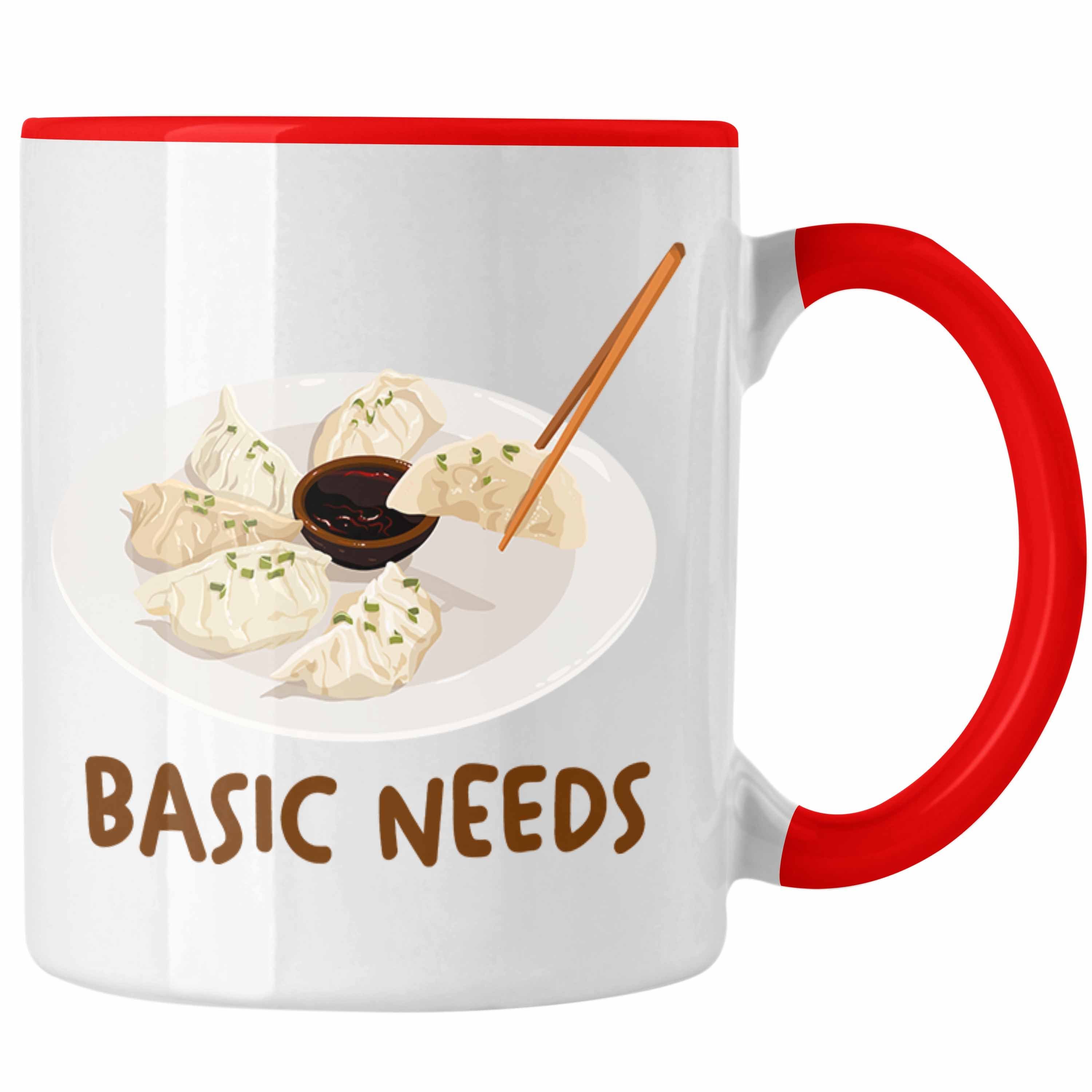 Trendation Tasse Trendation - Dumpling Tasse Geschenk Gyozas Asiatisch Sushi Liebhaber Geschenkidee Basic Needs Rot