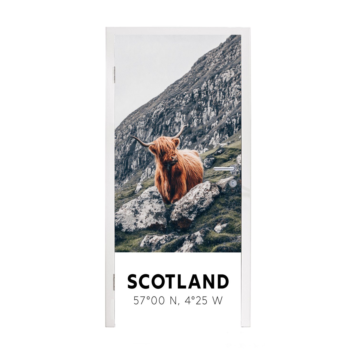 - Matt, MuchoWow Schottische Türtapete bedruckt, Highlander St), Schottland Berge, Türaufkleber, - (1 75x205 Fototapete Tür, cm für