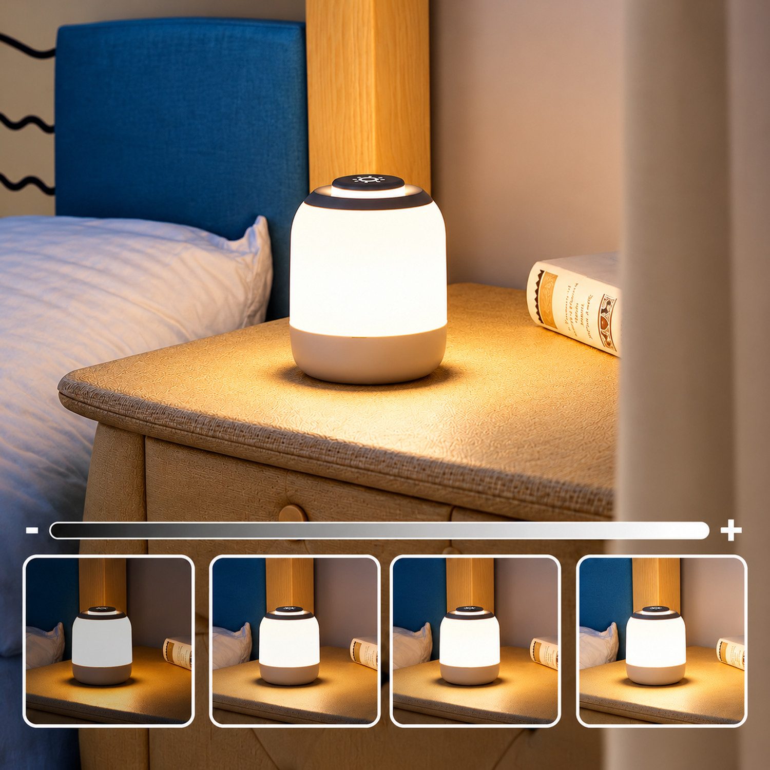 BOOD LED Nachttischlampe LED Nachtlicht, Dimmbar Atmosphäre Tischlampe,Touch-Lampe, LED fest integriert, Weißes Licht, Neutrales Licht, Warmes Licht, USB-Aufladung,mit TouchSensor,ragbare Nachtlicht für Kinder/Erwachsene