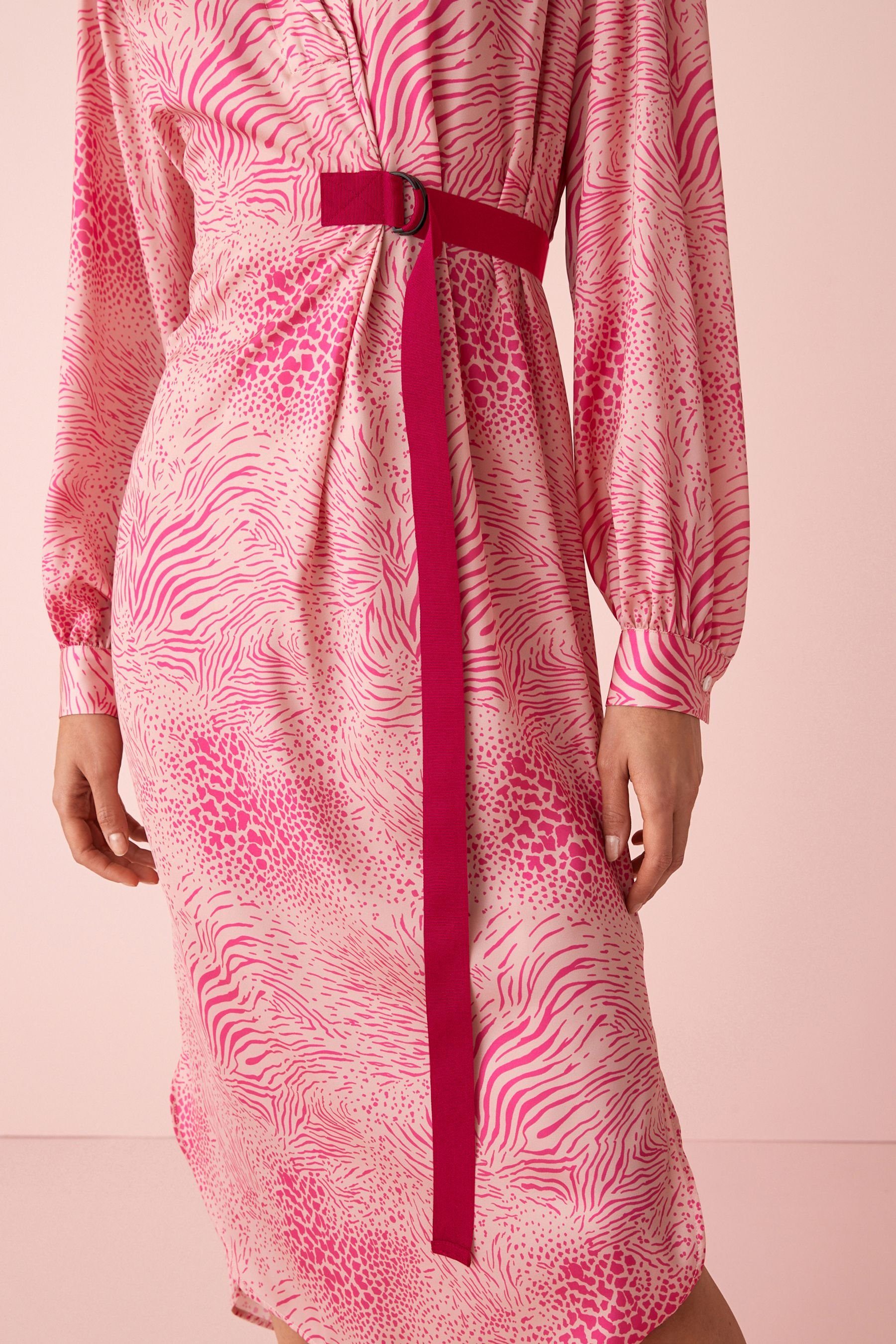 Pink/Cream Satin Next Animal Print aus Blusenkleid Abstract (1-tlg) Hemdkleid