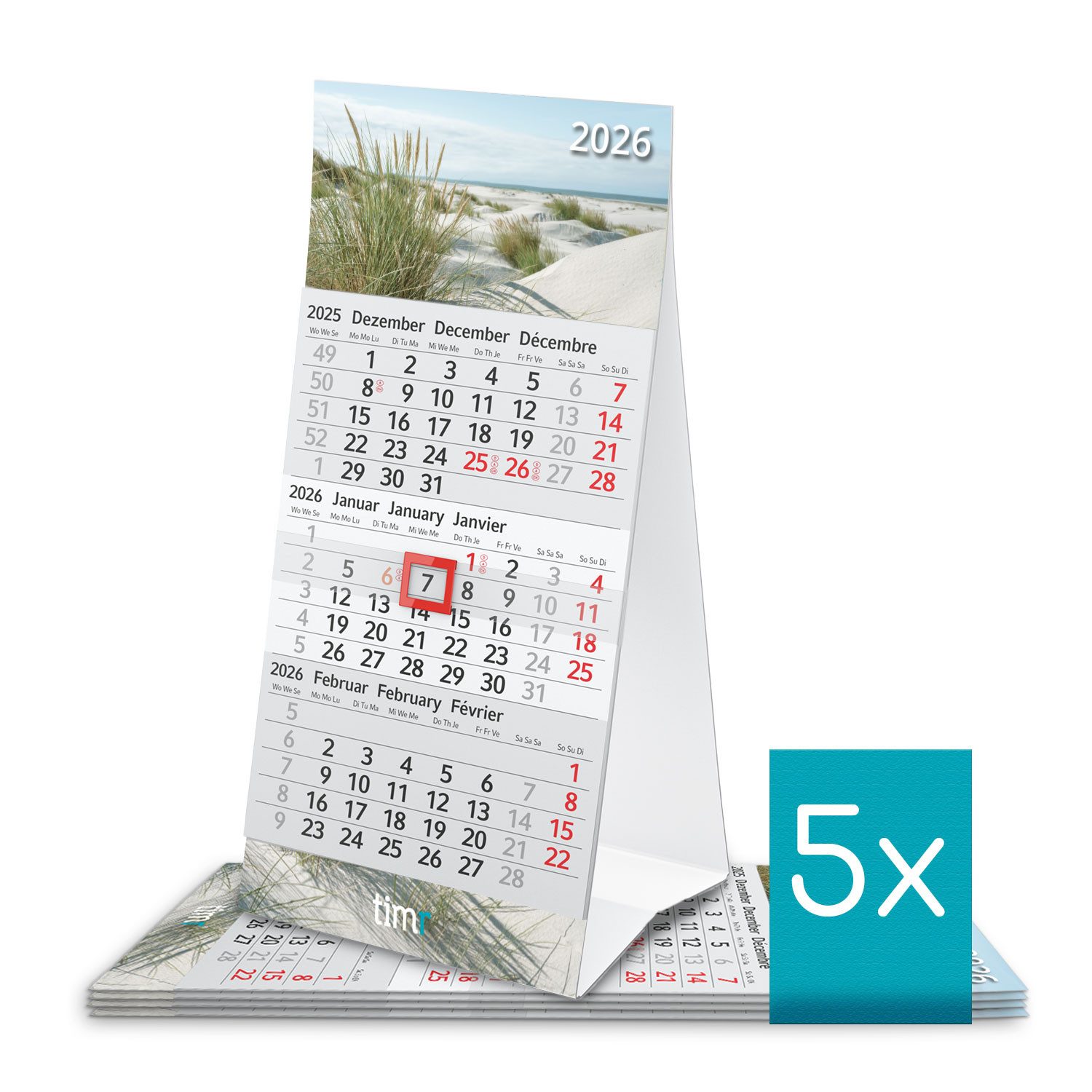 Timr Tischkalender Tischkalender 2026 klein zum Aufstellen Büro Dünen 5 Stk. I tr371