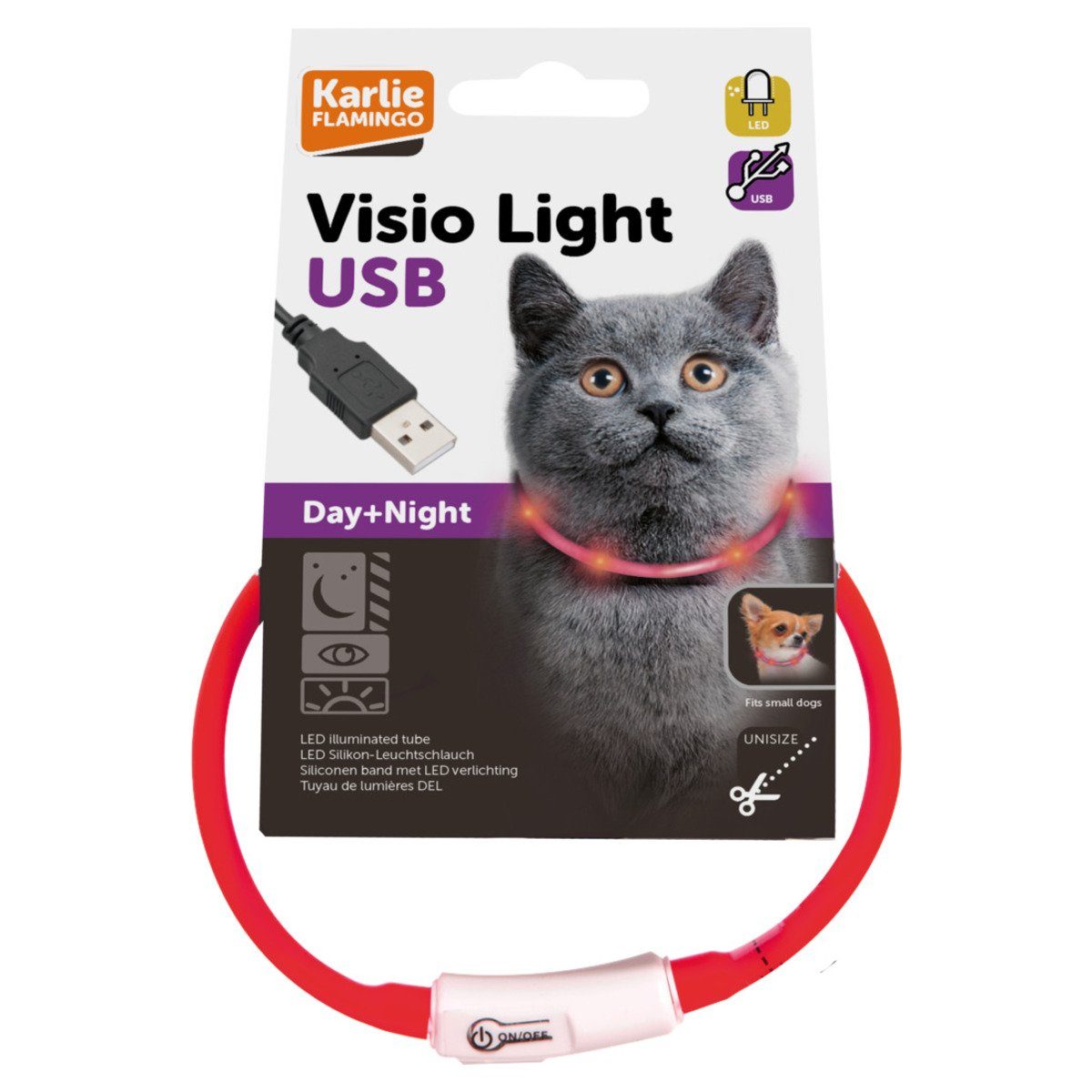Leuchthalsband Visio Light - LED-Leuchtring für Katzen rot