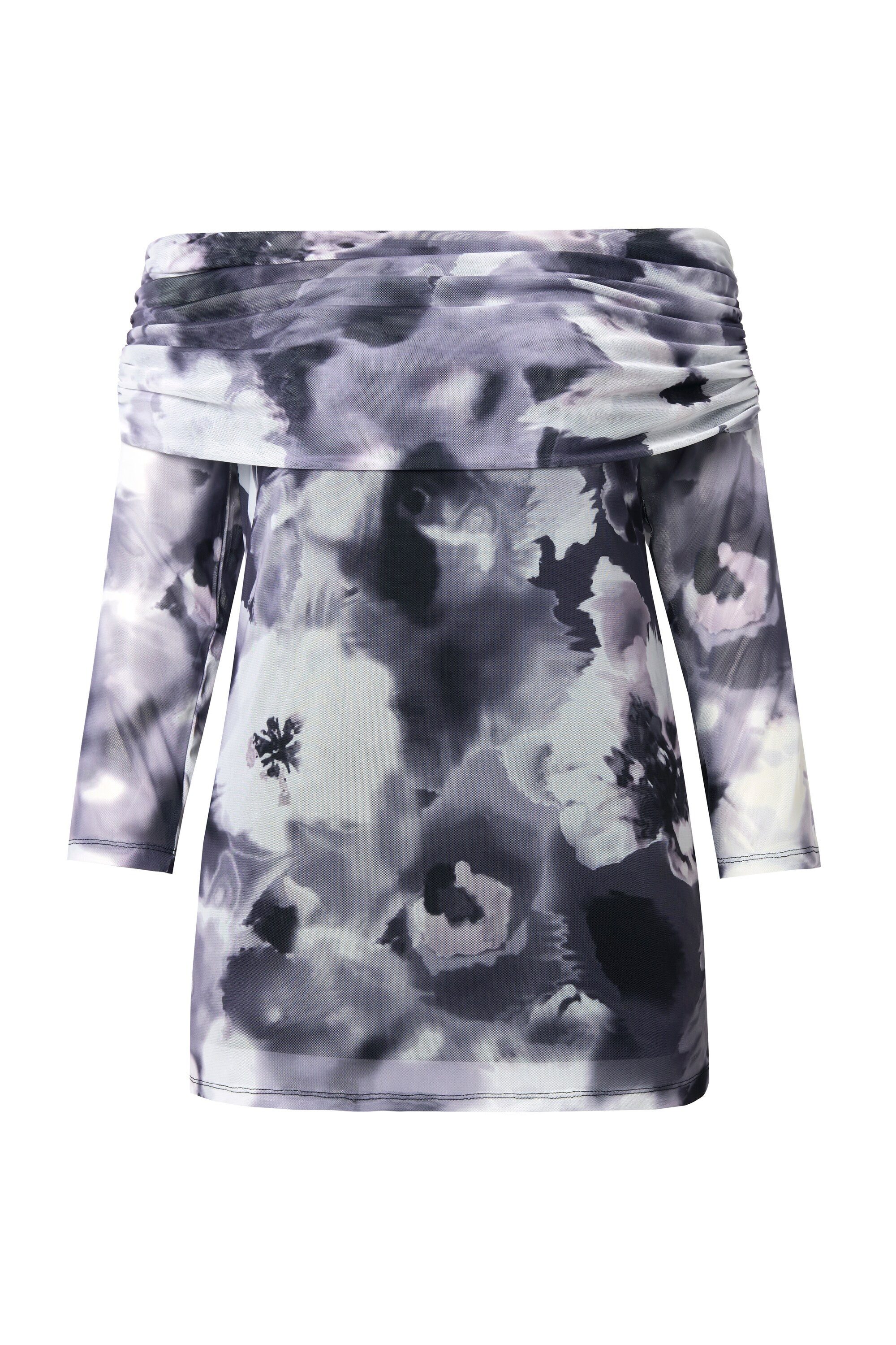 Ulla Popken T-Shirt Shirt schulterfrei Blüten Langarm Mesh