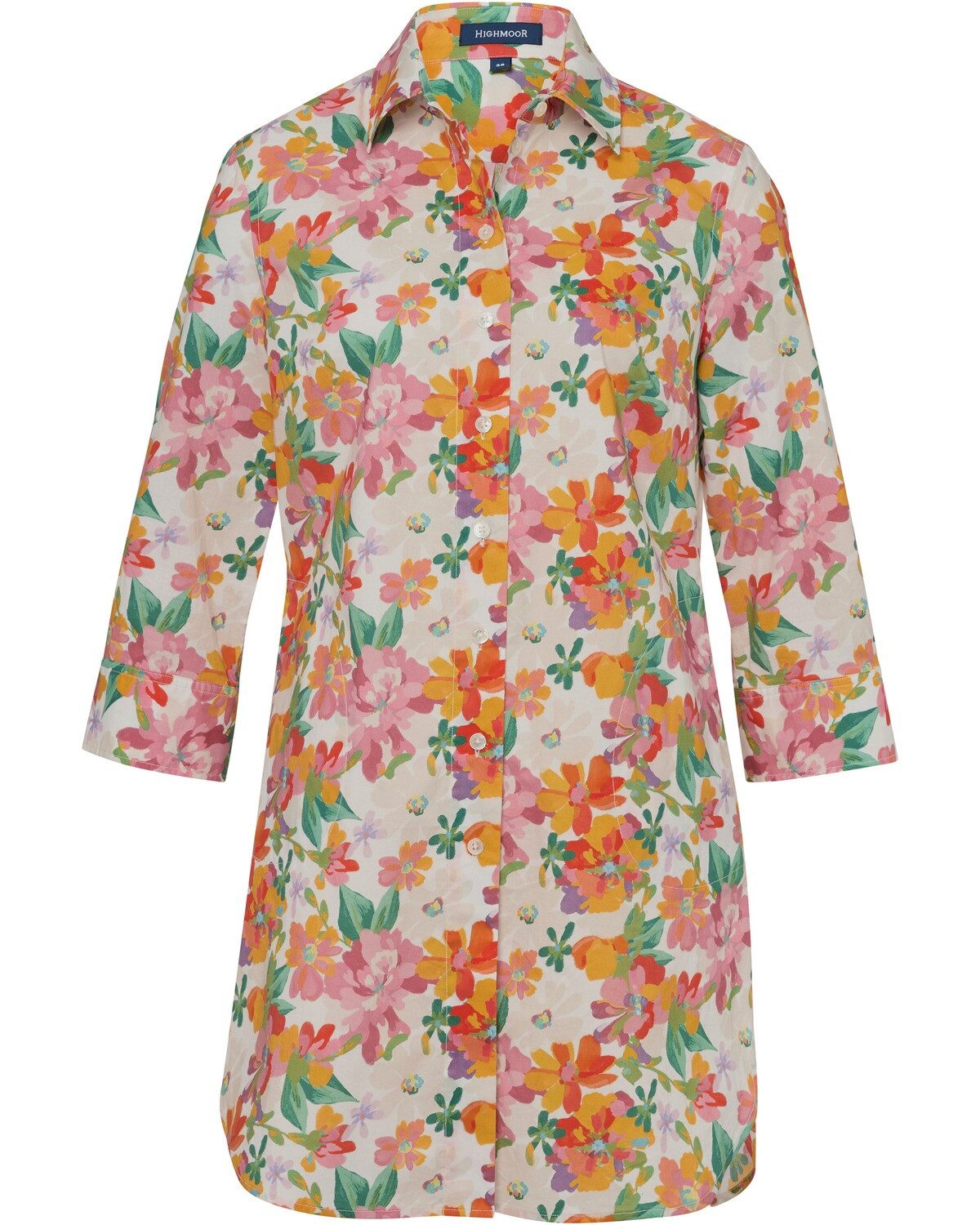Highmoor Hemdbluse Lange Leinenbluse mit Blumenmuster