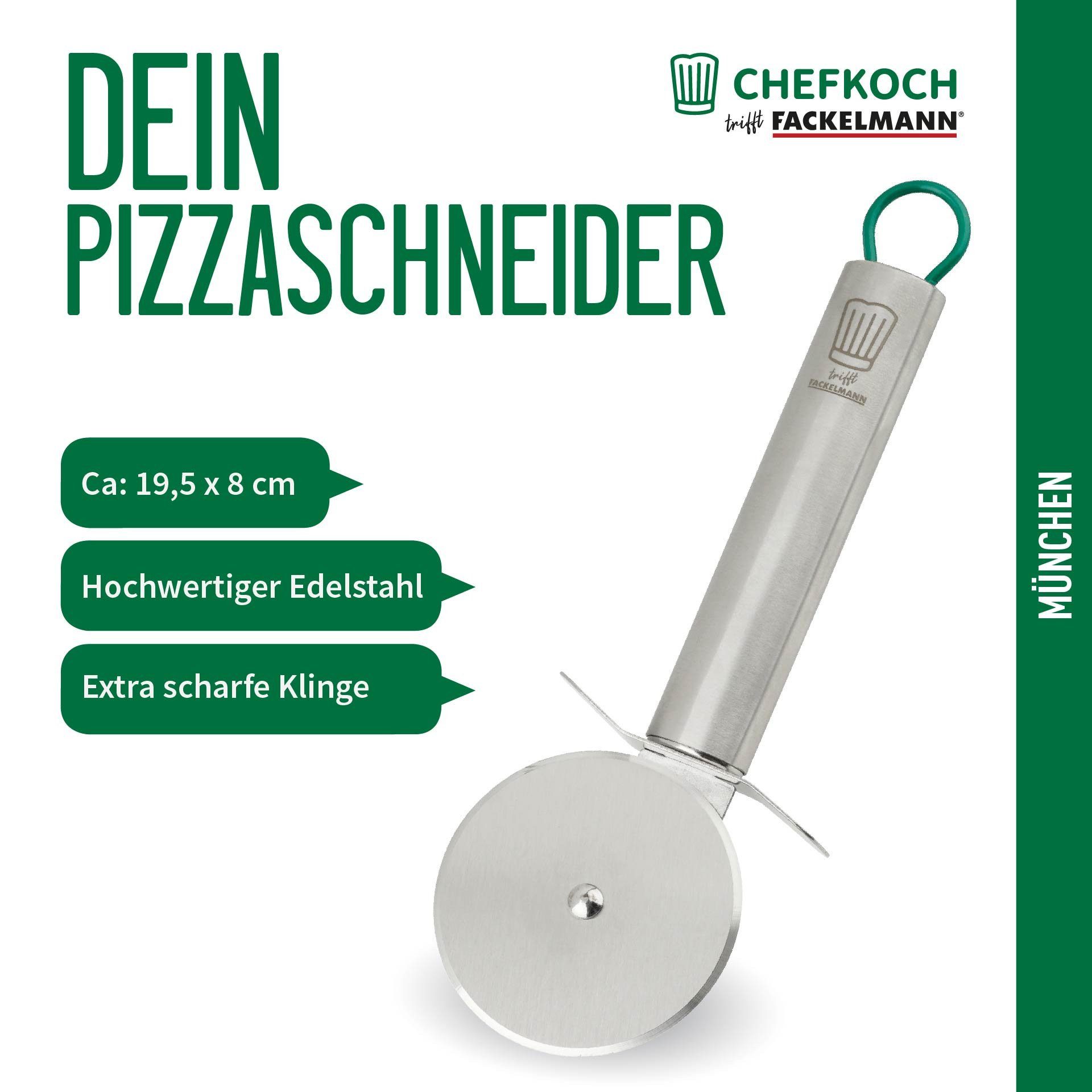 Chefkoch trifft Fackelmann Pizzamesser Pizzamesser aus Edelstahl – 195x80mm – Perfekt für Pizza & mehr