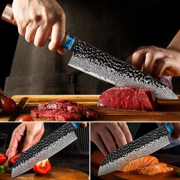 KEENZO Messer-Set 2tlg. Damast Küchenmesser-set Damaststahl Chefmesser Santokumesser (2-tlg)