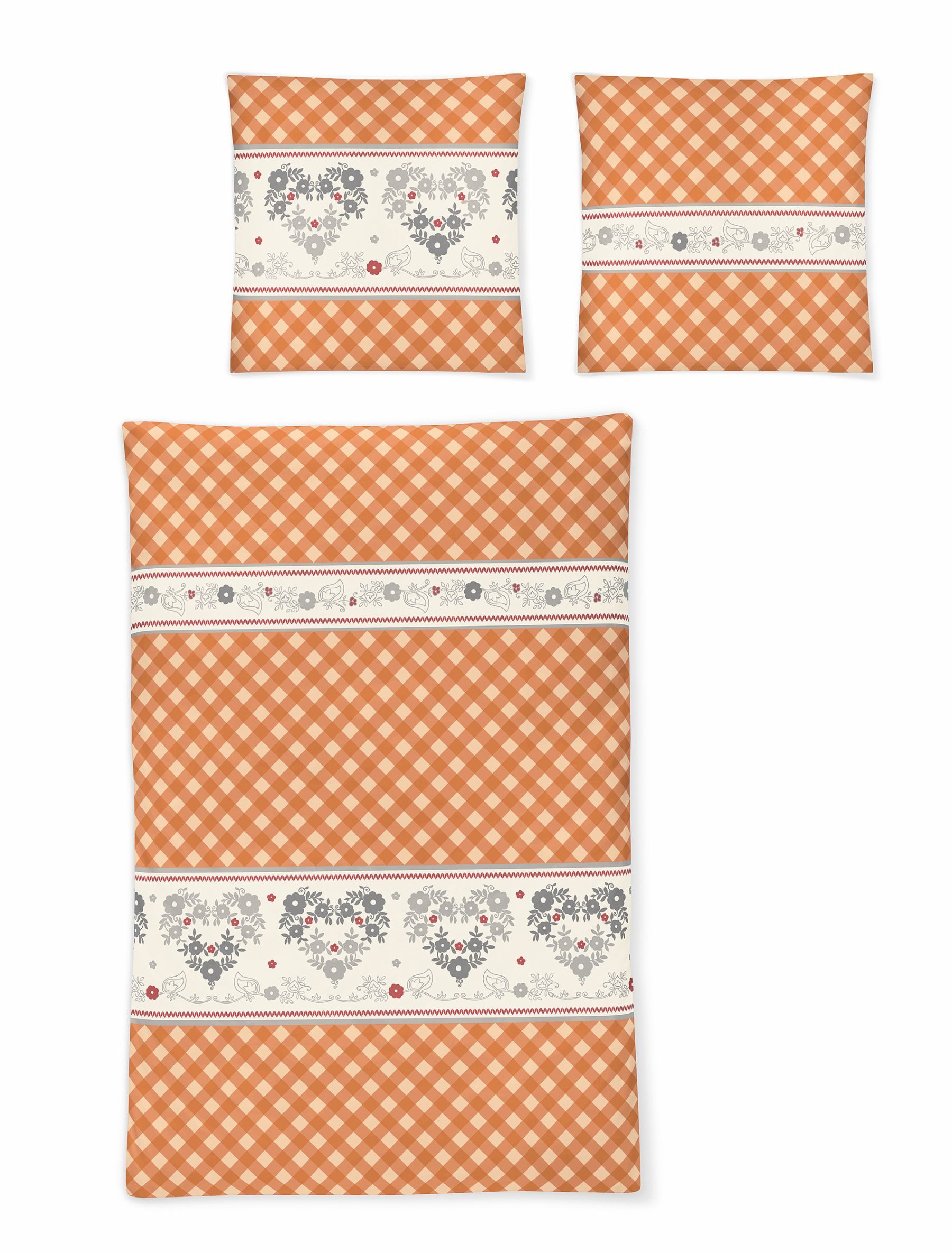 Irisette Bettwäsche Irisette Feinbiber Bettwäsche Davos 155x220 Landhaus orange 8533-50, Feinbiber, 2 teilig