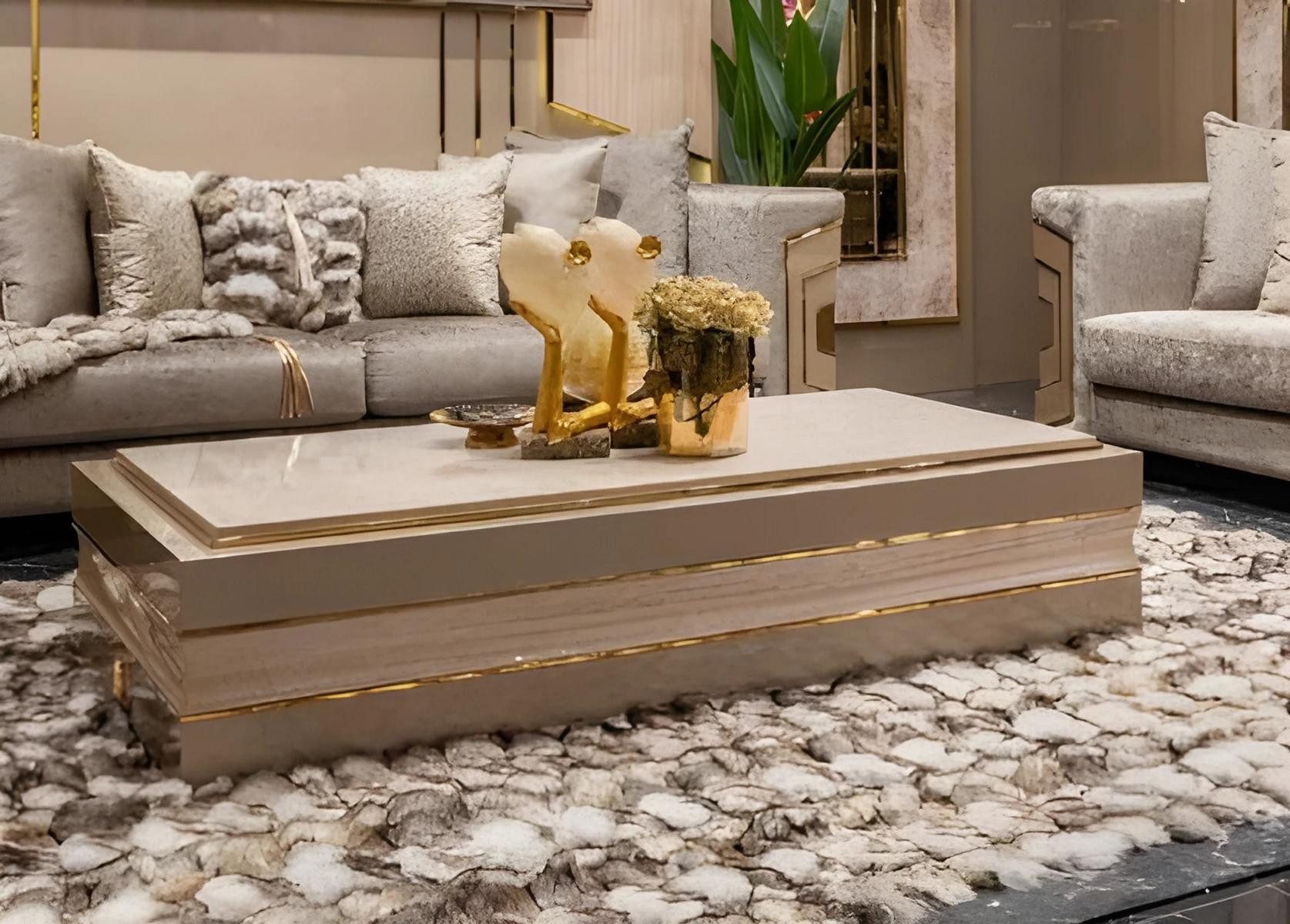 JVmoebel Couchtisch Exklusiver Couchtisch mit goldenen Details und glänzender Oberfläche