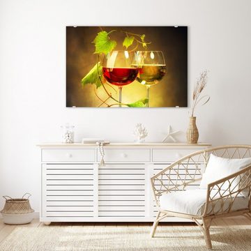 Primedeco Glasbild Wandbild Gläser Rot und Weisswein mit Aufhängung, Getränke