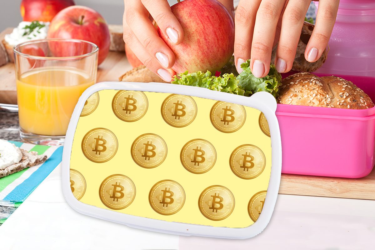 Gelb, Kunststoff, für Erwachsene, Snackbox, Lunchbox - (2-tlg), - Kinder, Kunststoff Mädchen, Gold Bitcoin MuchoWow rosa Brotbox Muster Brotdose -