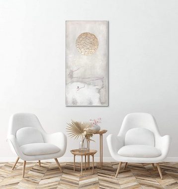 YS-Art Gemälde Der Weg zur Sonne, Leinwand Bild Handgemalt mit Rahmen in Gold Weiß mit Menschen
