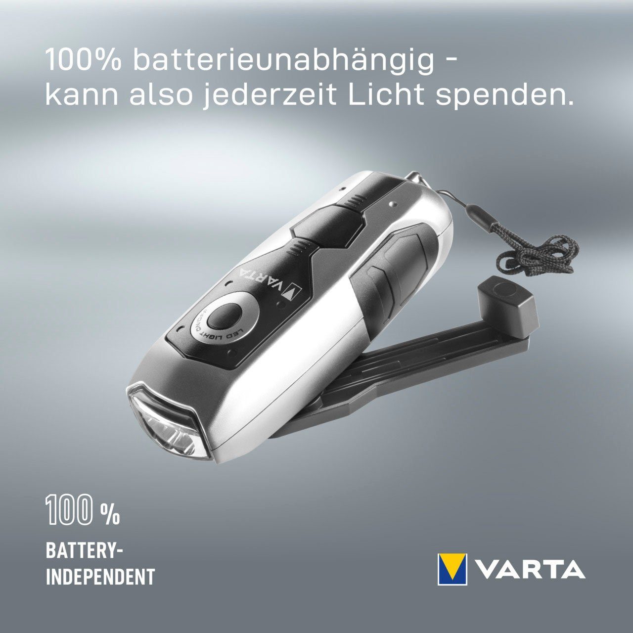 VARTA Taschenlampe DYNAMO LIGHT LED mit batterieunabhängig (1-St), - - Stromausfall, VARTA LED Immer batterieunabhängig mit Kurbel Dynamo Camping, dem 100% Outdoor, 100