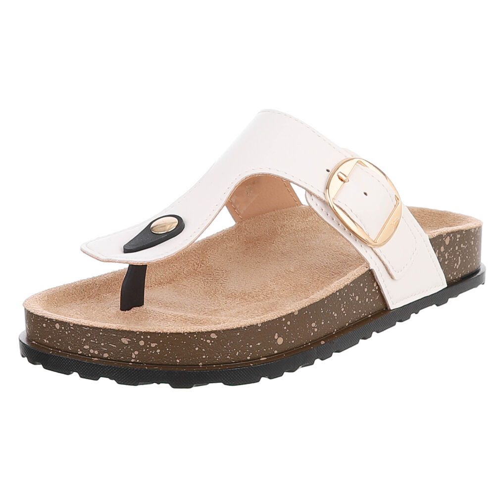 Ital-Design Modische Flip-Flops mit Schnalle für Damen Zehentrenner (91512239) Flach Zehentrenner in Weiß
