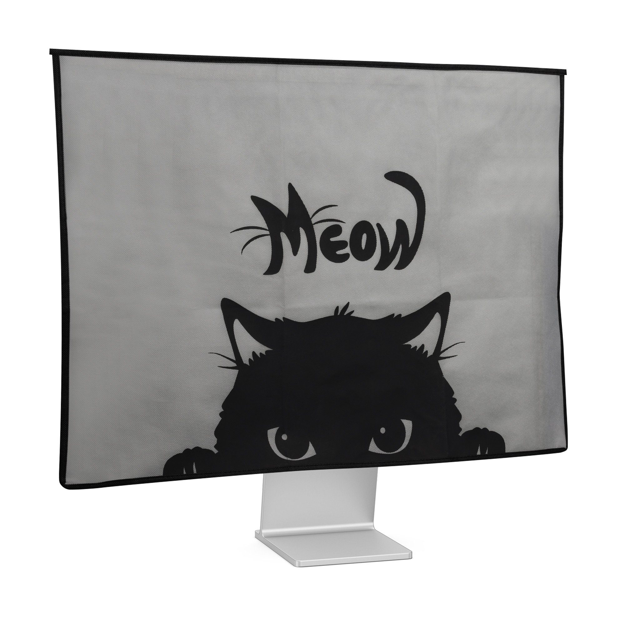 kwmobile Abdeckhaube Hülle für 27-28" Monitor, mit 2 Fächern auf Rückseite - Schutzhülle Katze Meow Design