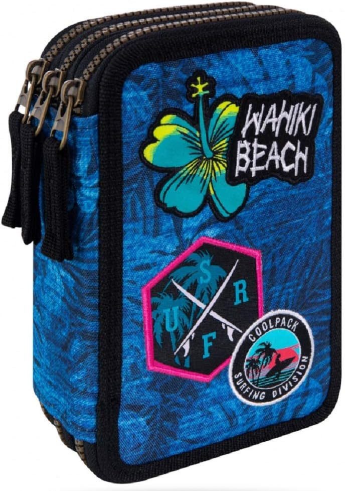 GOLDKIDS Federmäppchen COOLPACK XXL Federtasche Federmappe, (44-teilig mit Aufnäher gefüllte Schüleretui, 1-tlg., 3-stöckig 20 x 13,5 x 7 cm inkl. Füller), Füllhalter Patrone