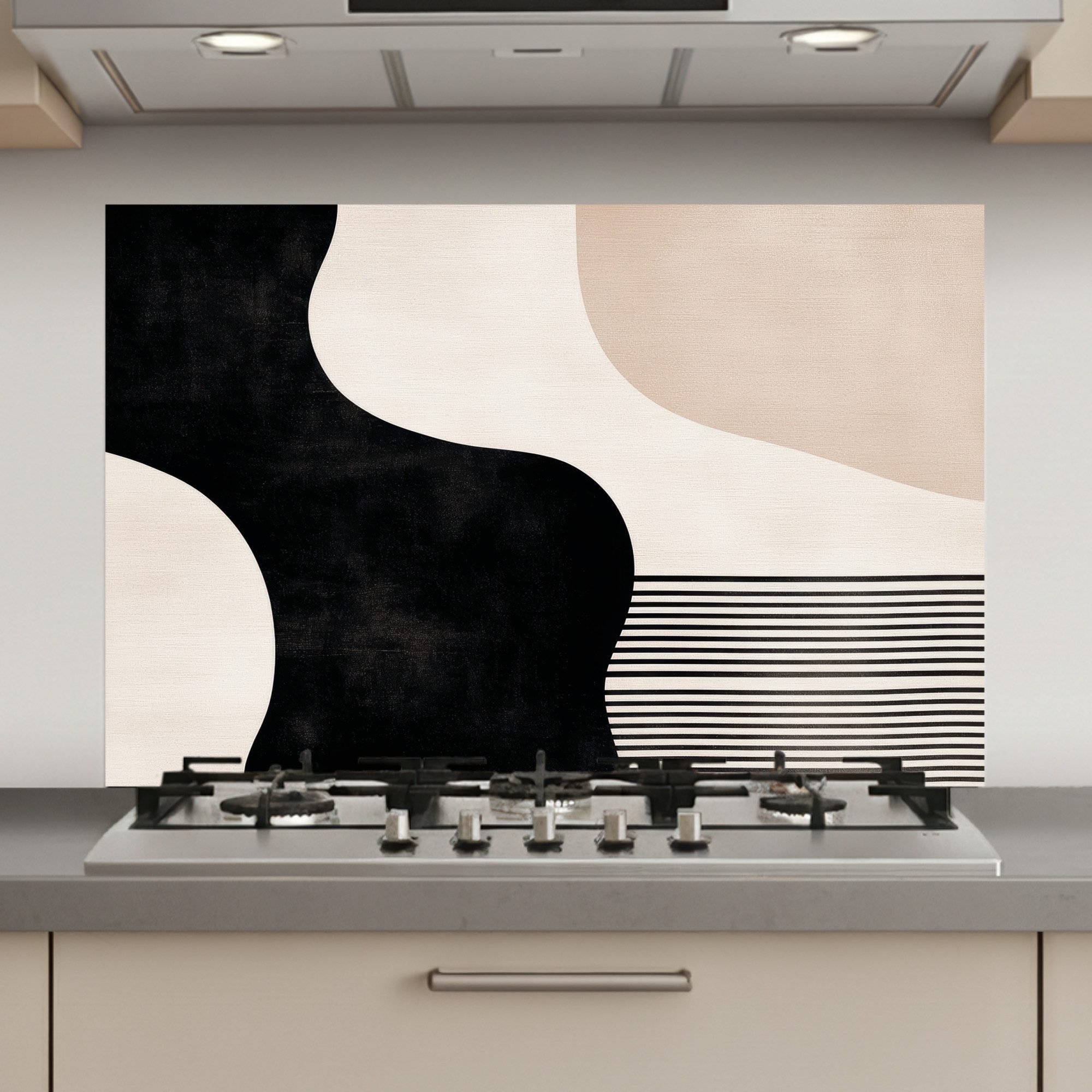KitchenYeah Küchenrückwand selbstklebend (keine Folie) Abstrakt - Japandi - Beige - Modern, (1-tlg), Küchenrückwand, Küchen Zubehör, 60x40 cm