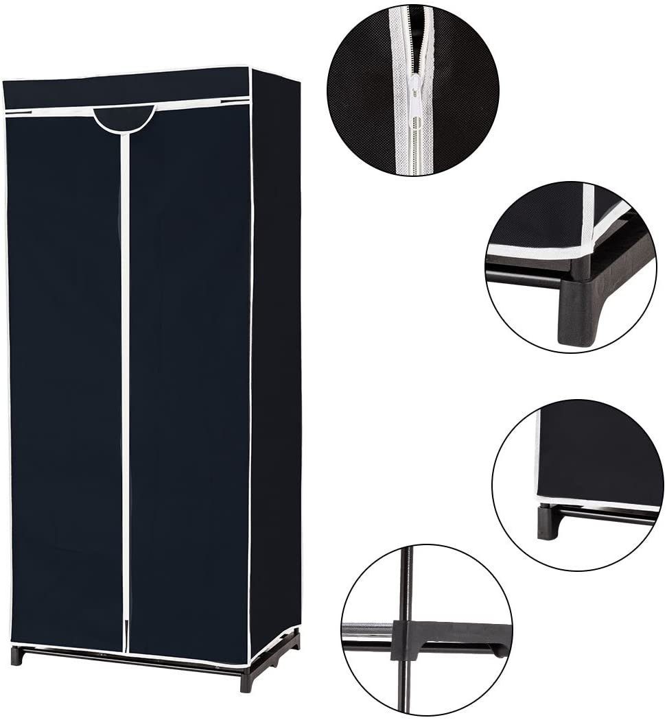 COSTWAY Stoffschrank Keiderschrank mit Kleiderstange & Ablage, 172x74x50cm – Bild 3 von 5